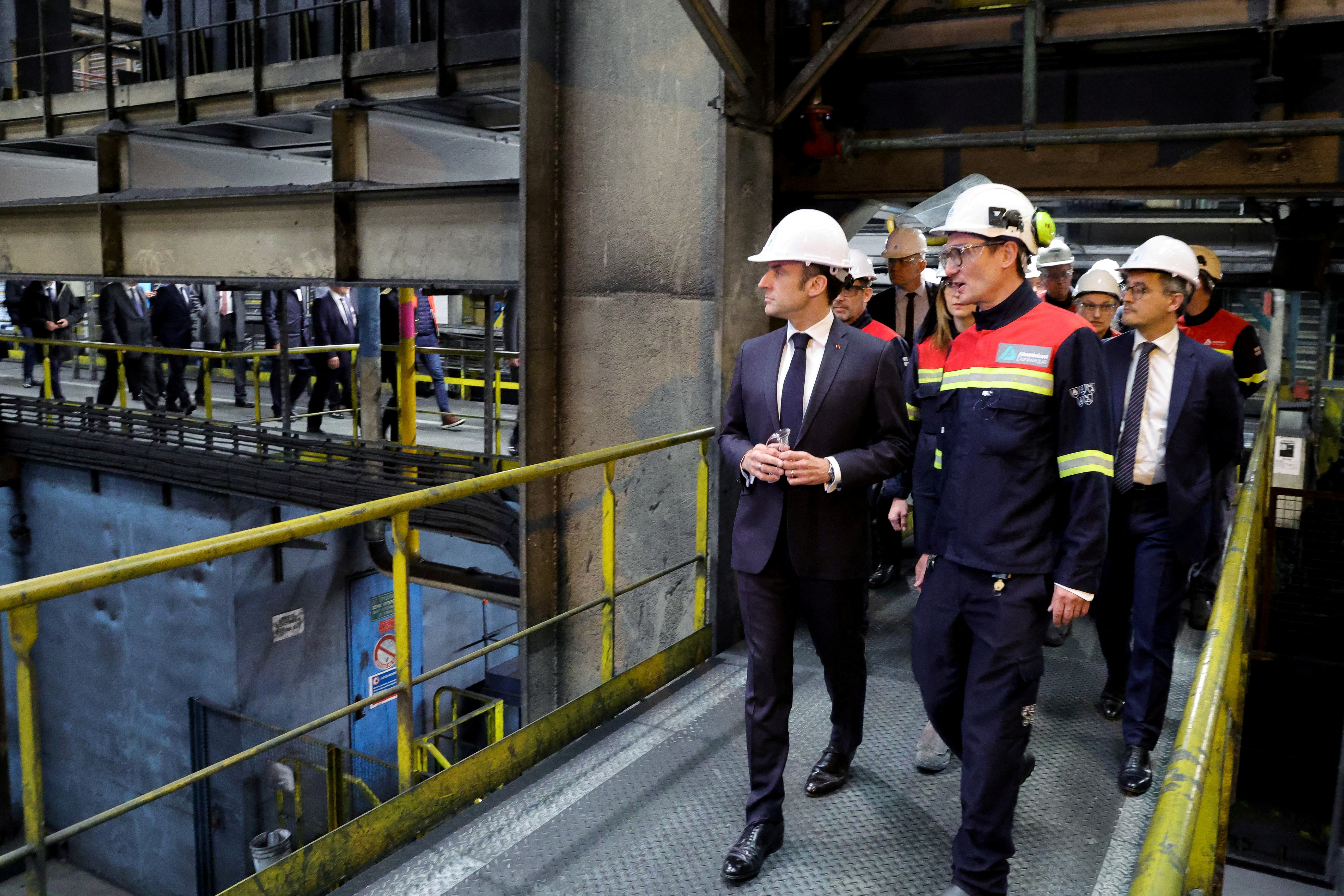 French President Emmanuel Macron visits the Aluminium Dunkerque factory in northern France