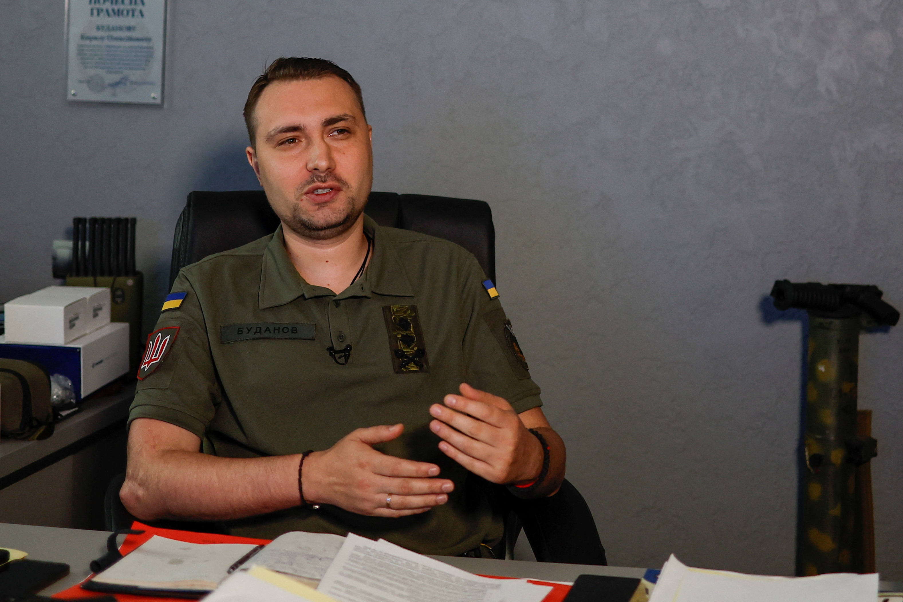 Ukraine's Military Intelligence chief Budanov speaks during an interview with Reuters in Kyiv