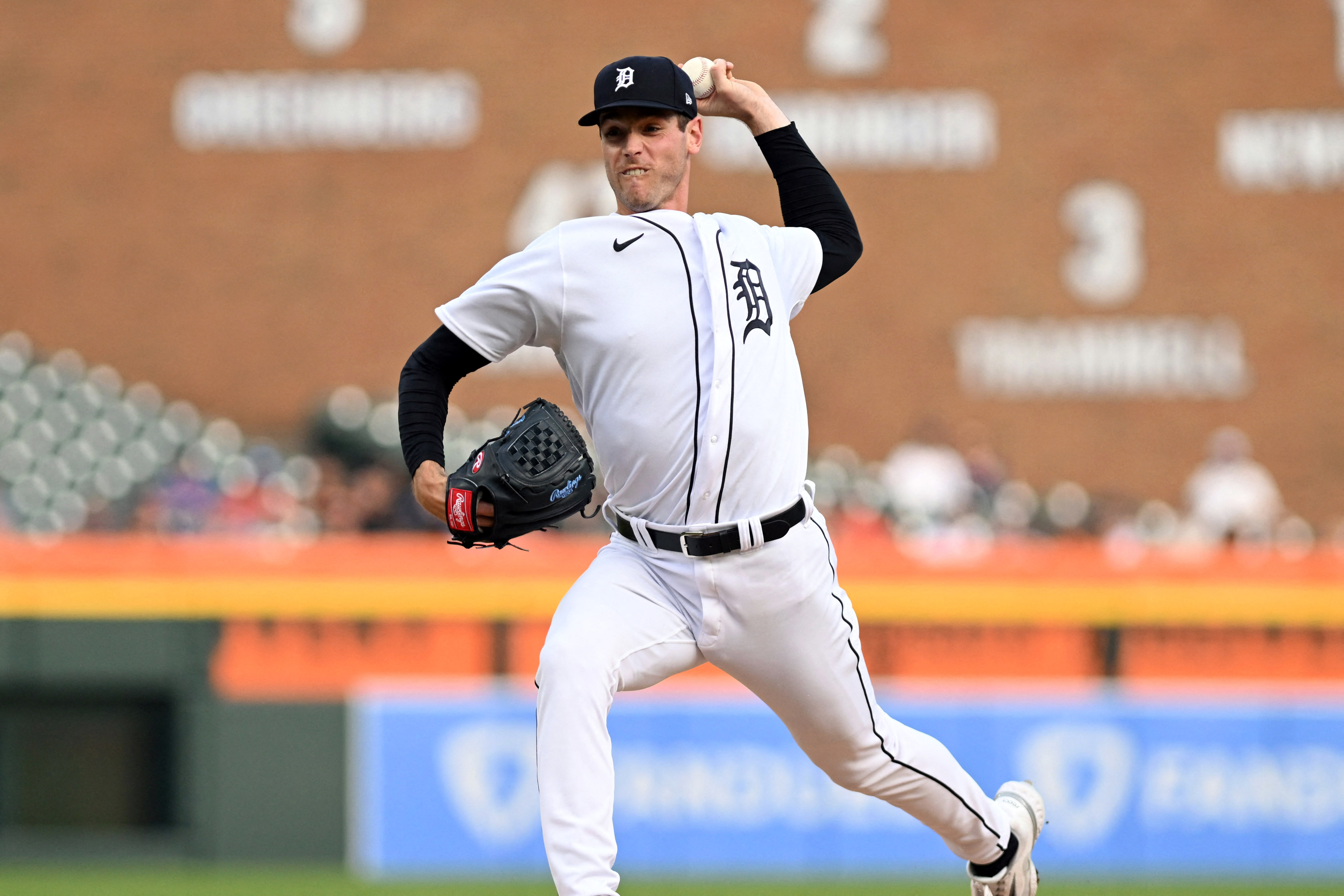 Detroit Tigers' Nick Maton reacts during a baseball game, Monday