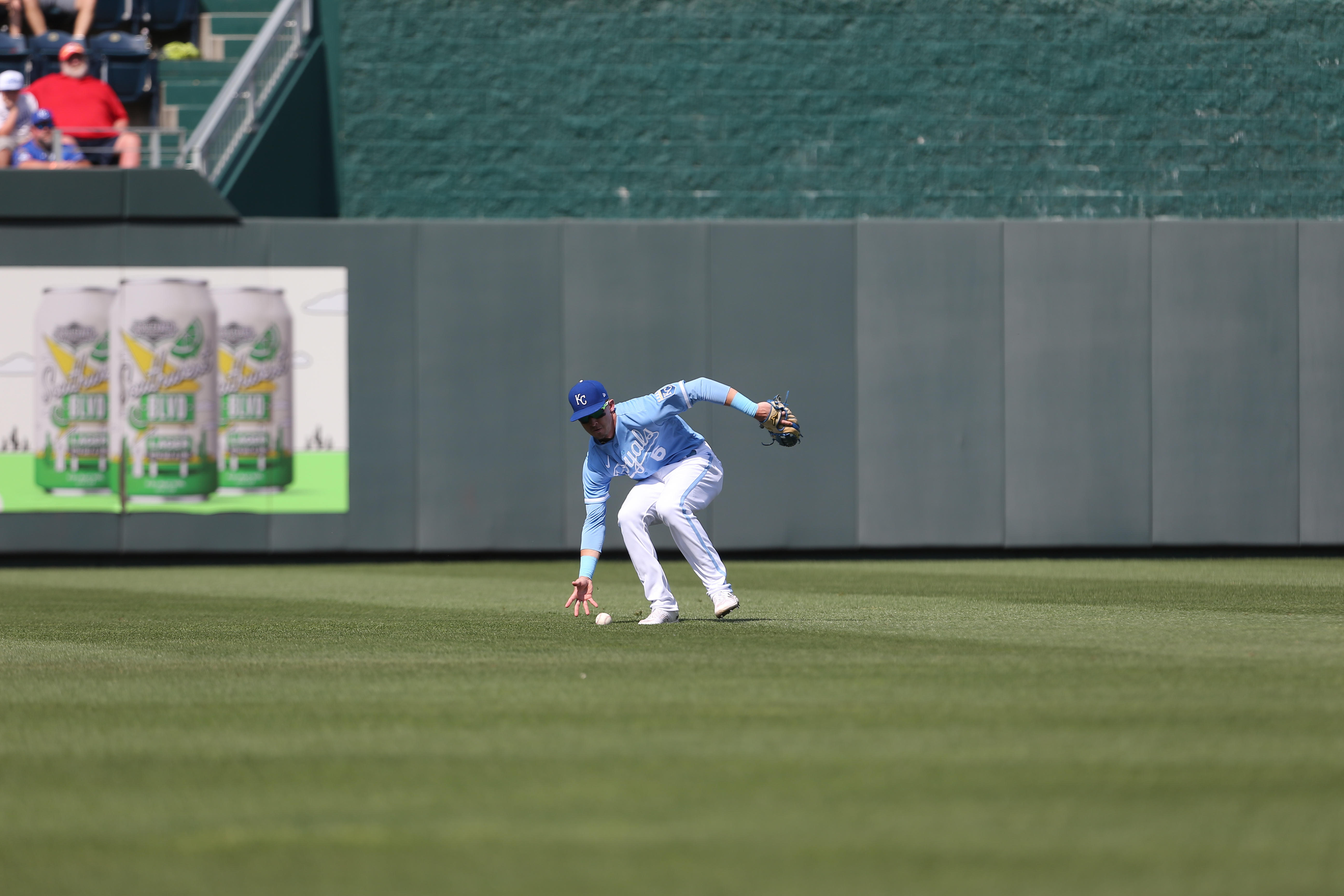 Kansas City Royals' Samad Taylor celebrates in the dugout after scoring  during the eighth inning of a baseball game against the Los Angeles Angels  Saturday, June 17, 2023, in Kansas City, Mo. (