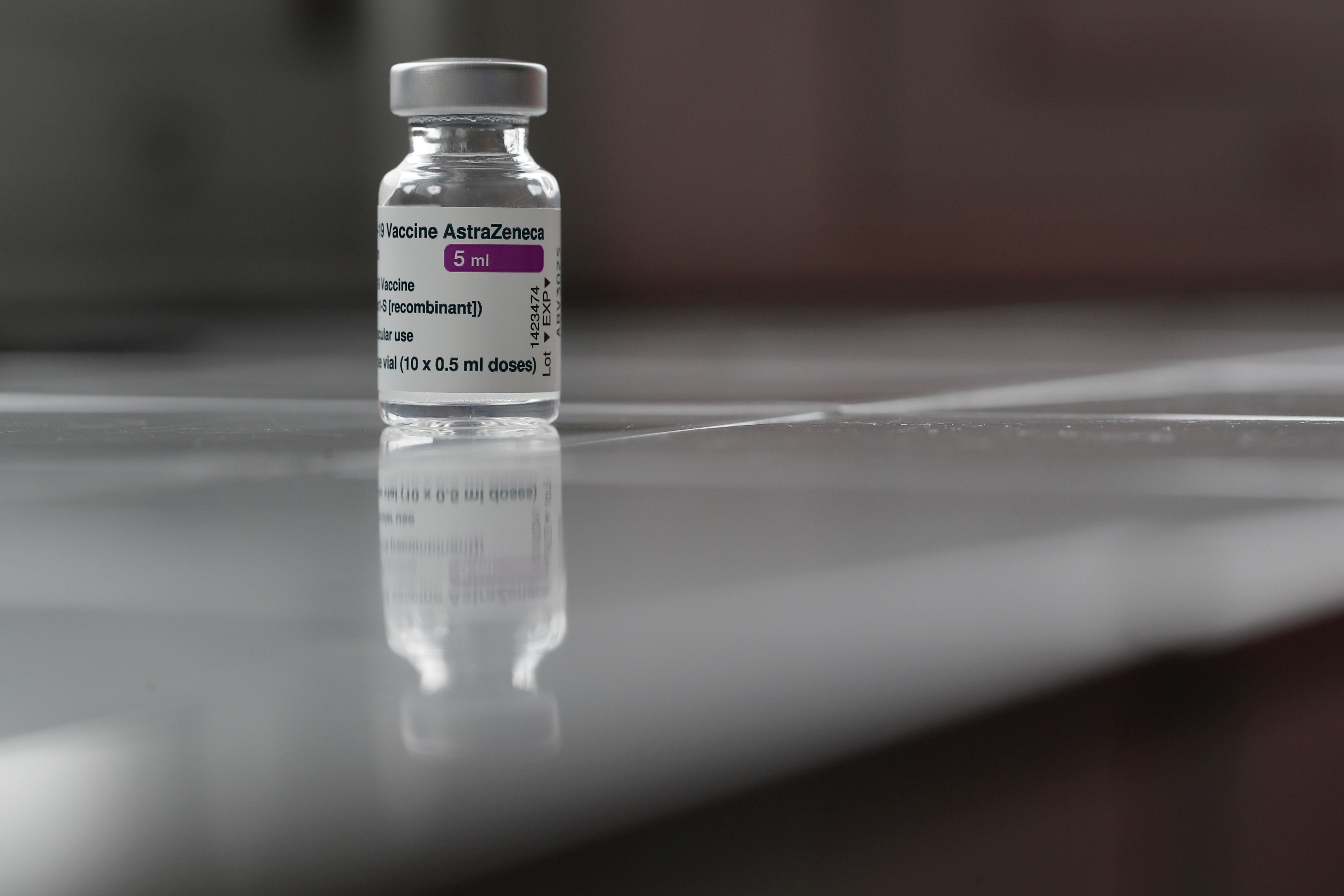 A vial of the Oxford-AstraZeneca COVID-19 vaccine is pictured at the Foch hospital in Suresnes, near Paris, France, February 8, 2021. REUTERS/Benoit Tessier/File Photo