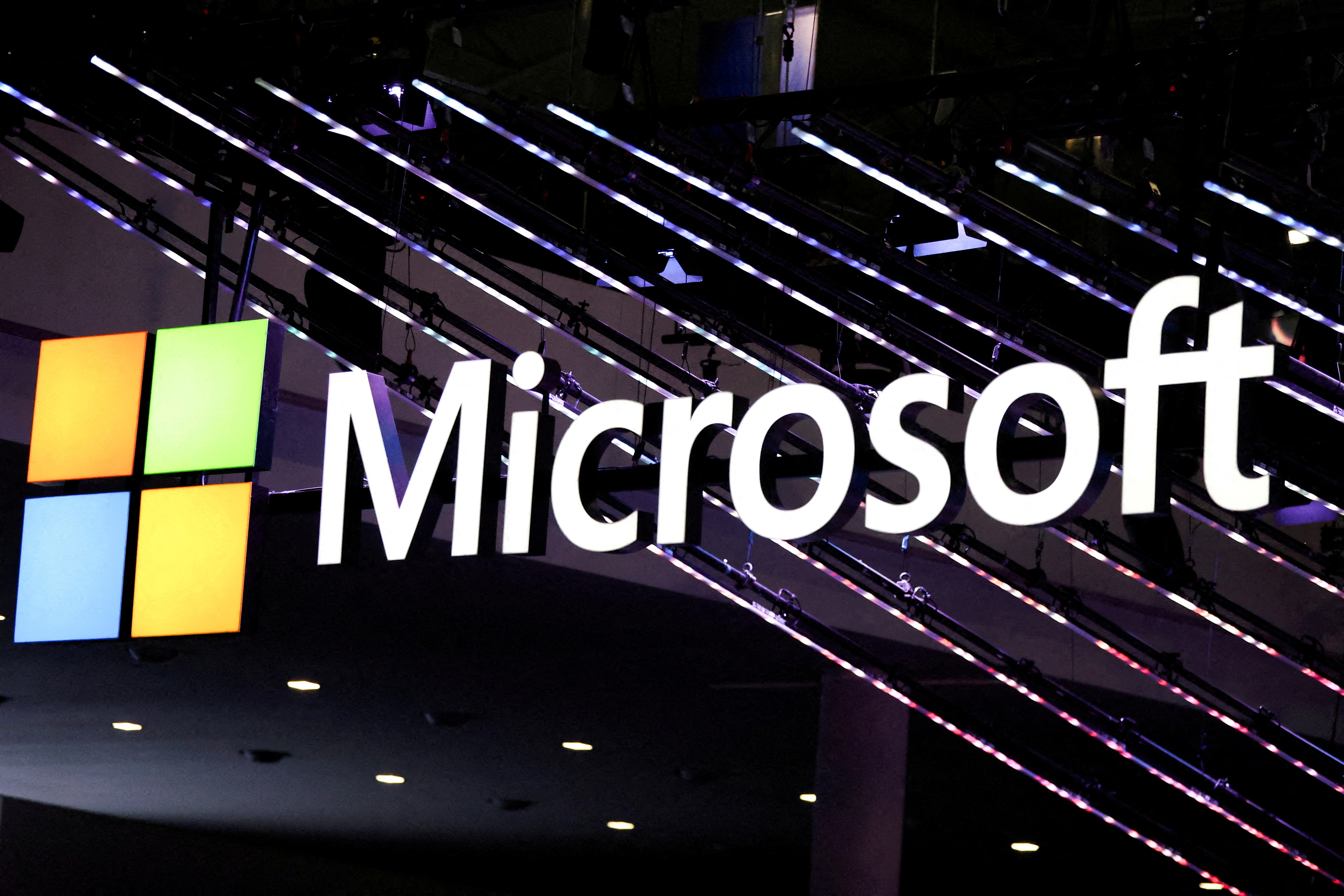 Microsoft logo is seen at the Mobile World Congress (MWC) in Barcelona