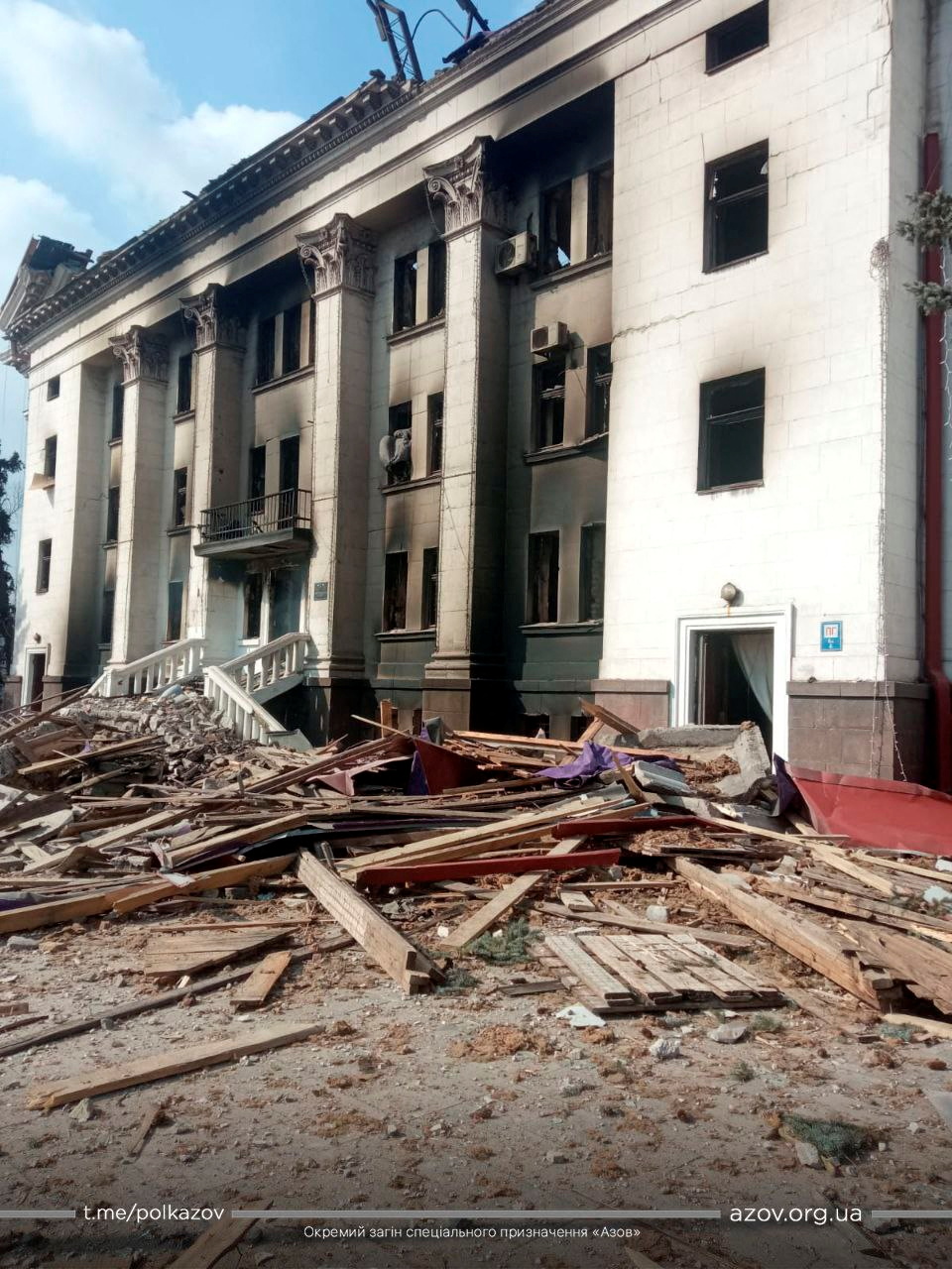 General view of the remains of the drama theatre which was hit by a bomb in Mariupol