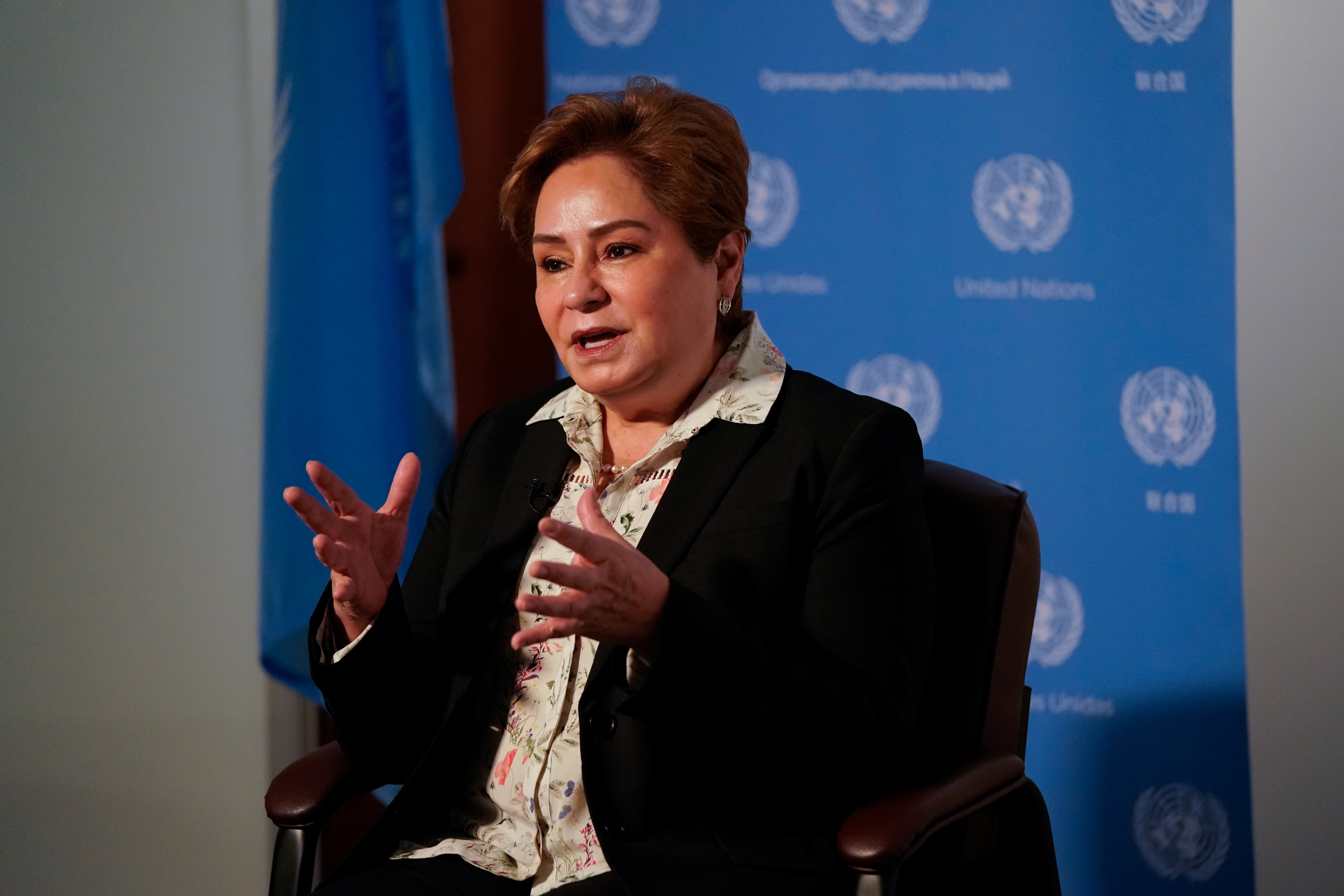Executive Secretary of the United Nations Framework Convention on Climate Change Patricia Espinosa speaks during an interview with Reuters at a United Nations Information Center offices in Washington