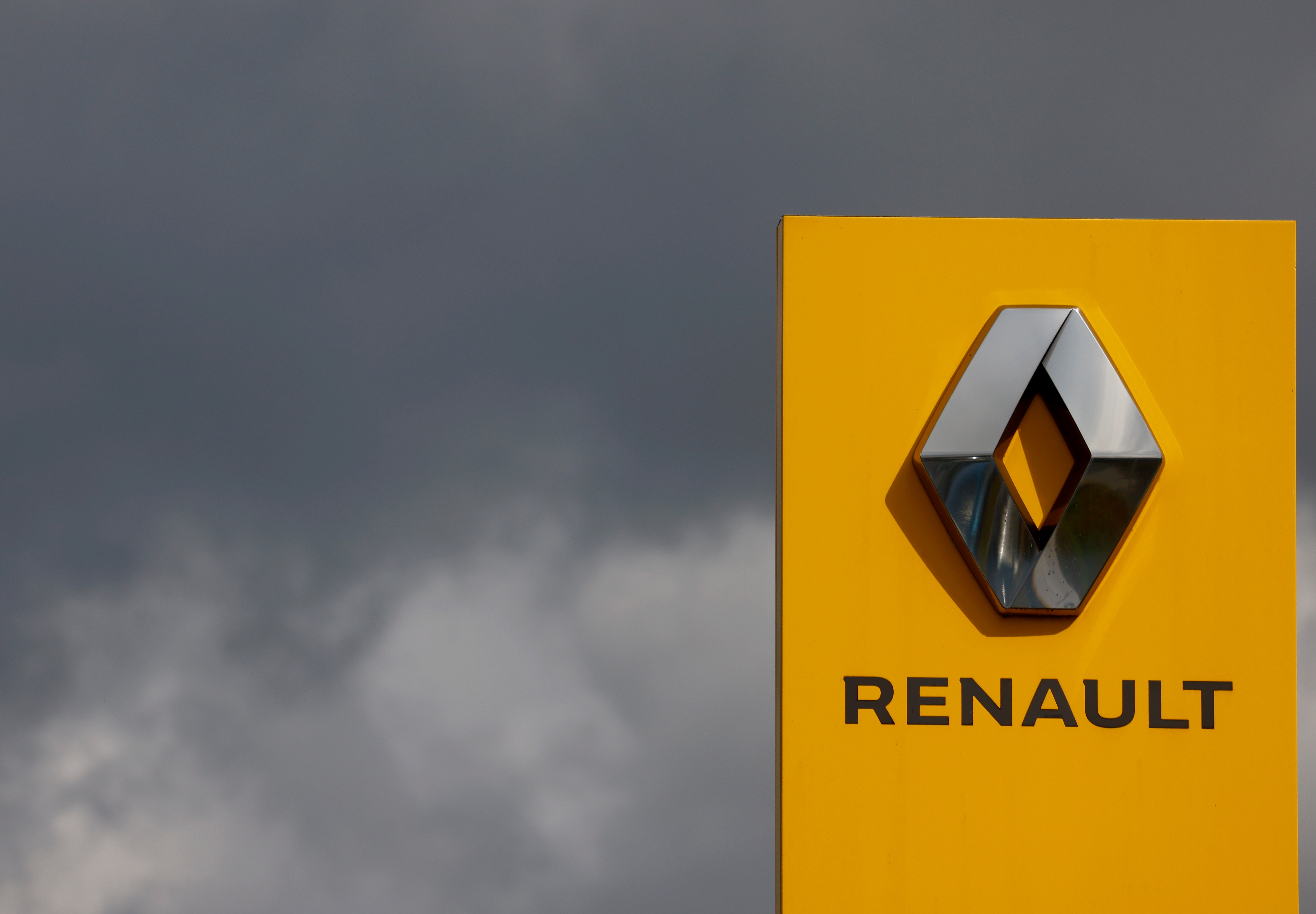 Logo of Renault carmaker is pictured at a dealership in Les Sorinieres