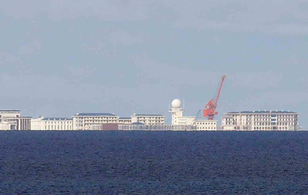 Chinese structures are pictured in Subi Reef at disputed South China Sea