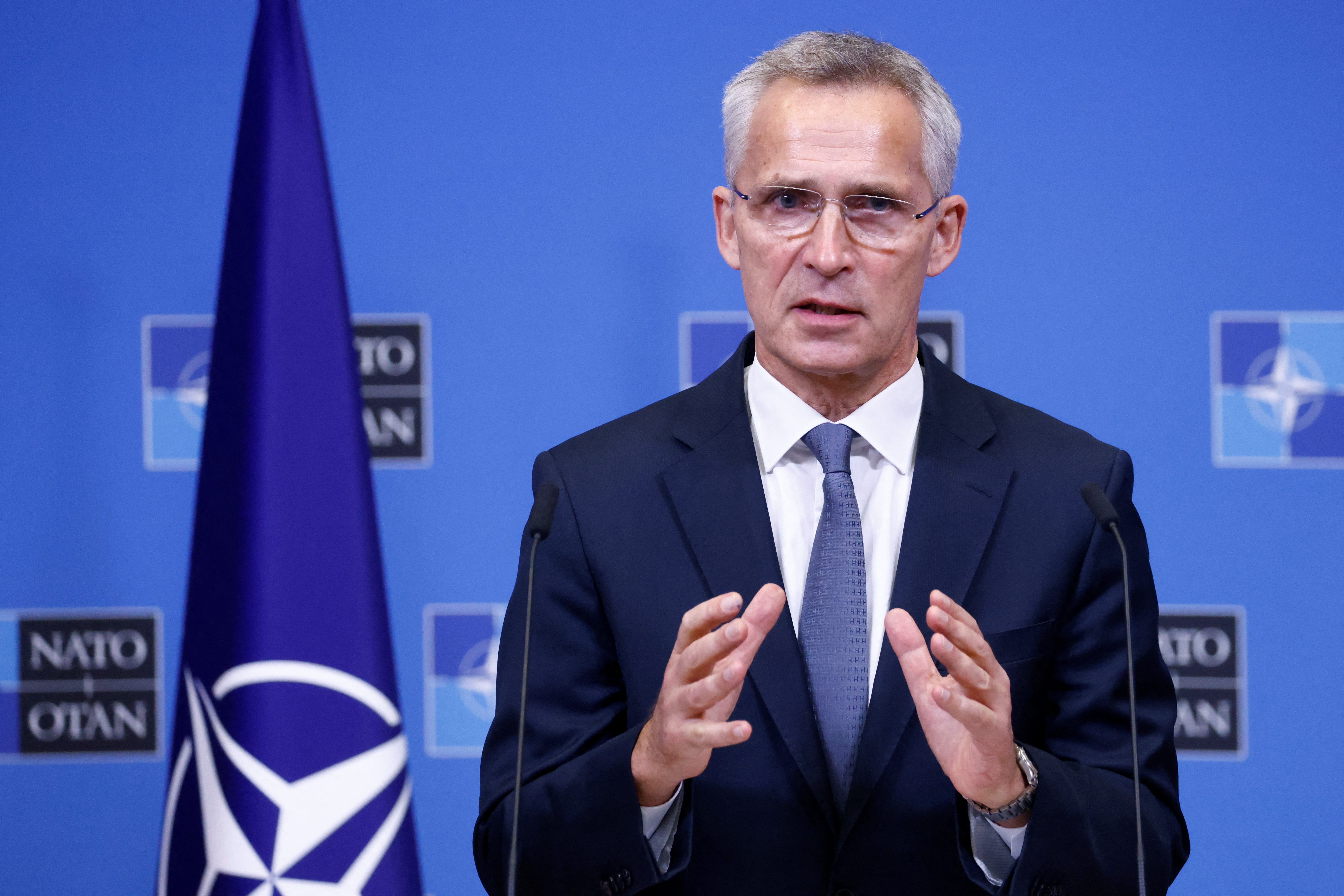 Romanian PM Nicolae Ciuca and NATO Secretary General Jens Stoltenberg hold a joint news conference, in Brussels