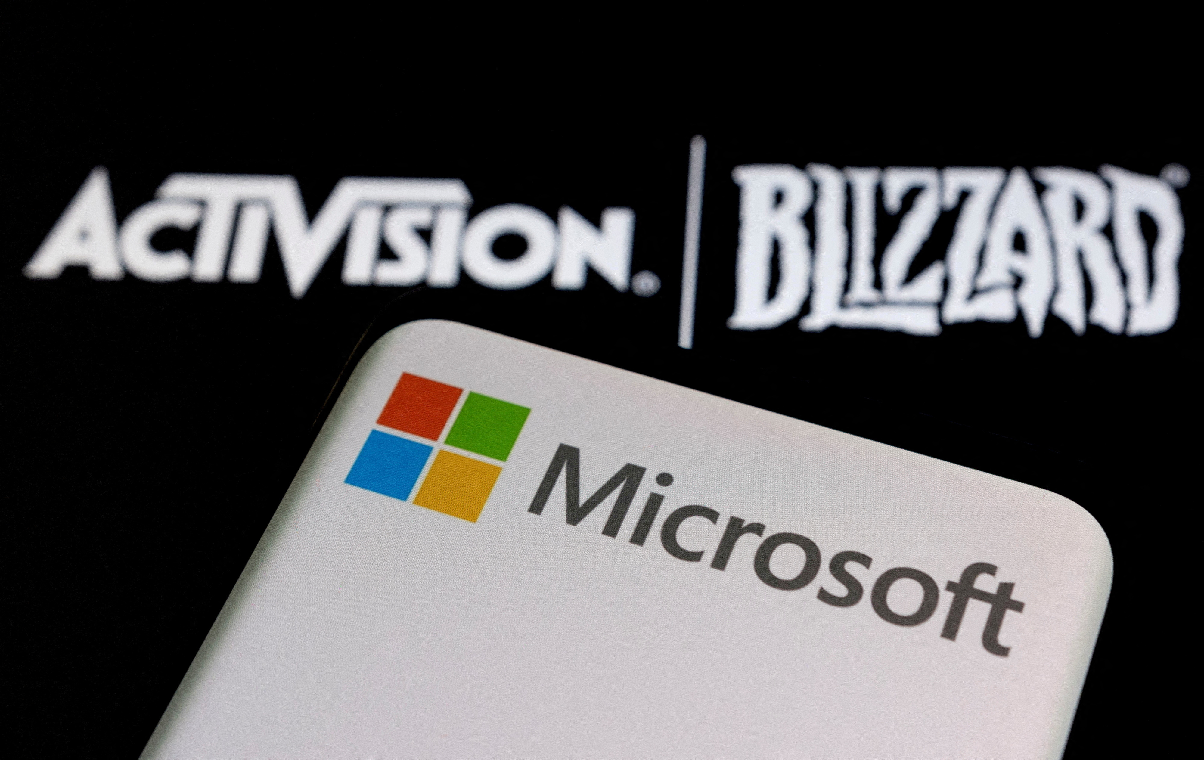 Illustration of Microsoft and Activision Blizzard logos