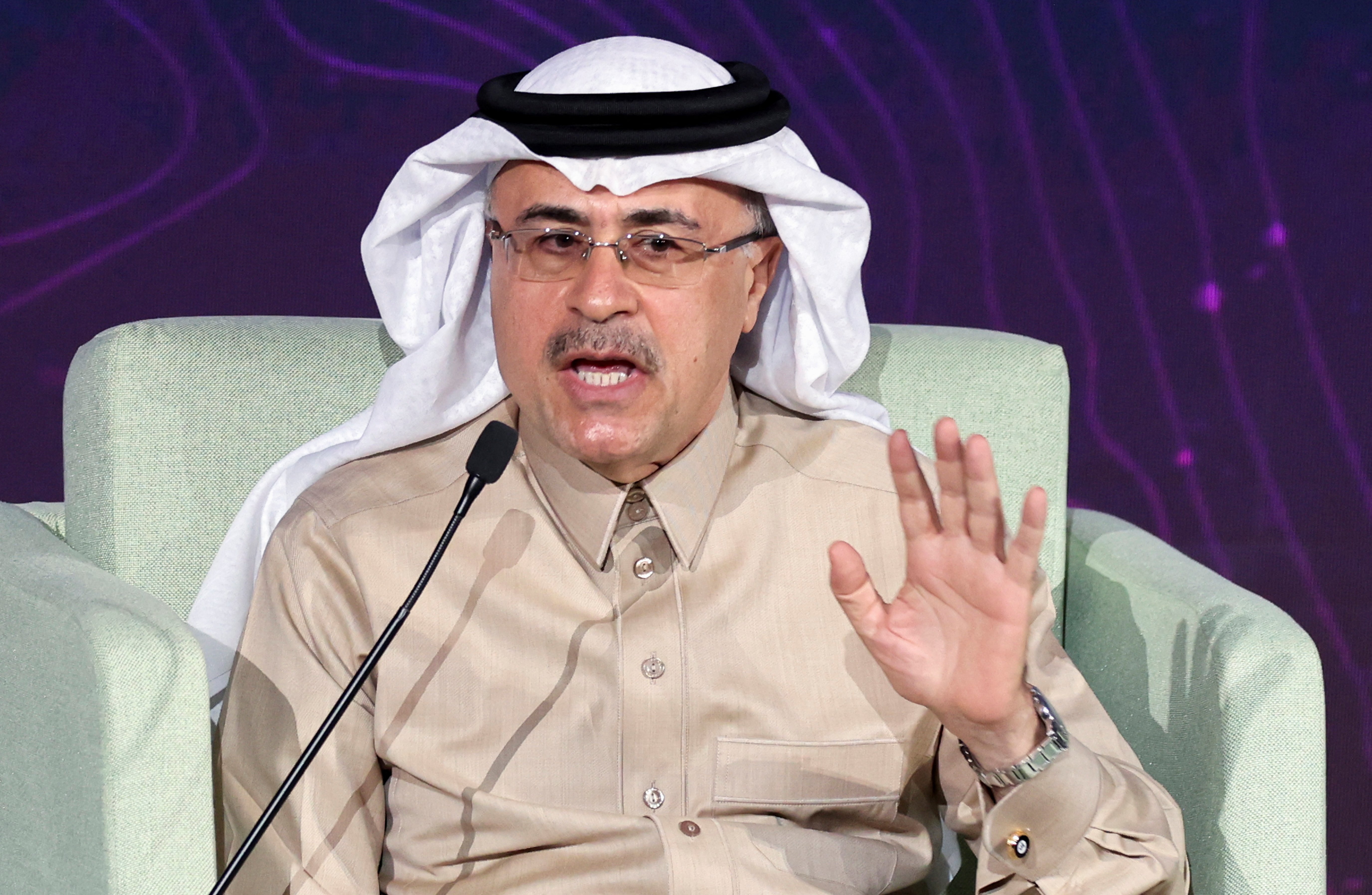 President and CEO of Saudi's Aramco, Amin H Nasser, speaks during the opening session of the International Petroleum Technology Conference (IPTC), in Riyadh, Saudi Arabia