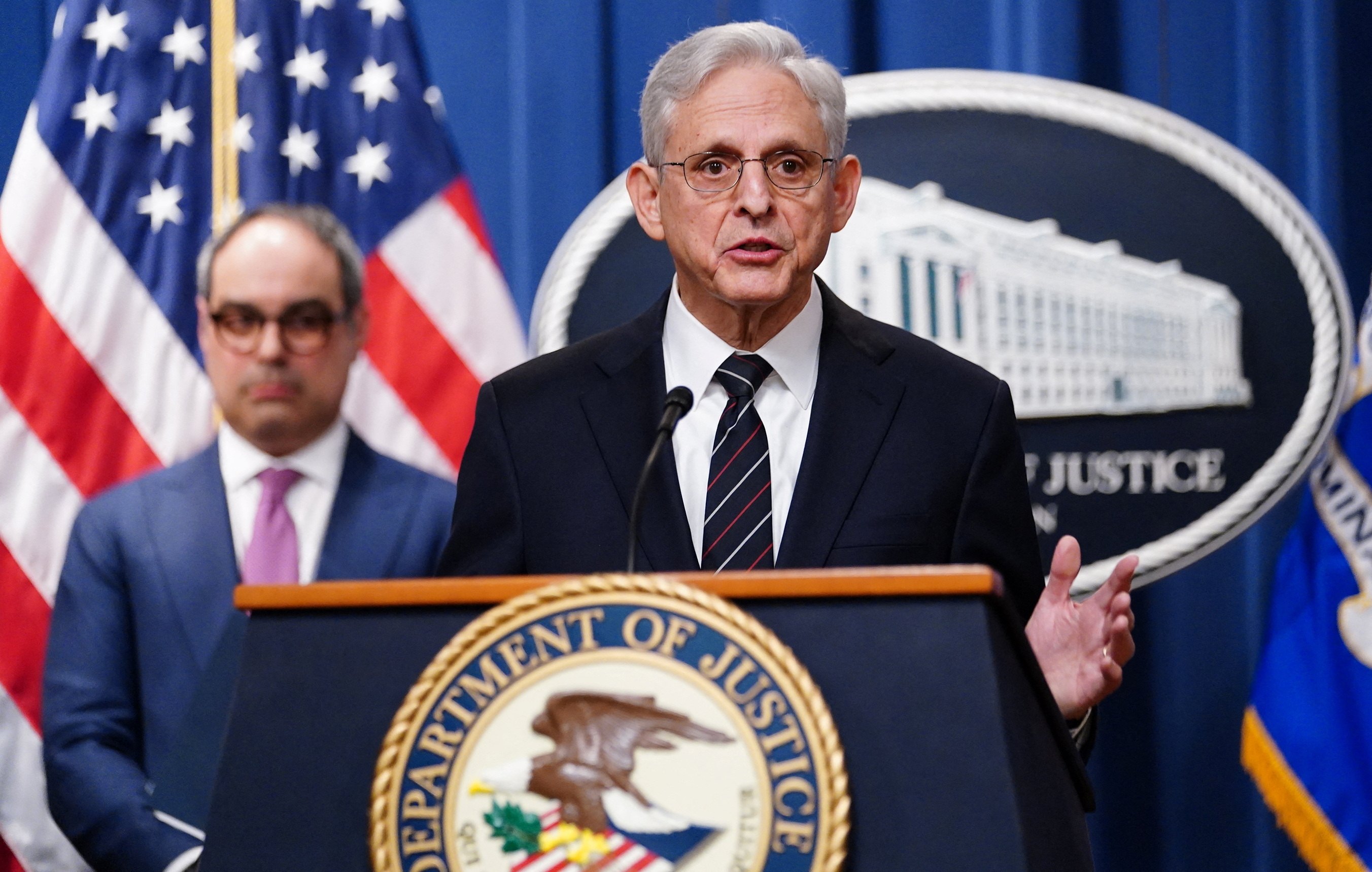 U.S. Attorney General Merrick Garland announces Justice Department anti-trust lawsuit against Google in Washington
