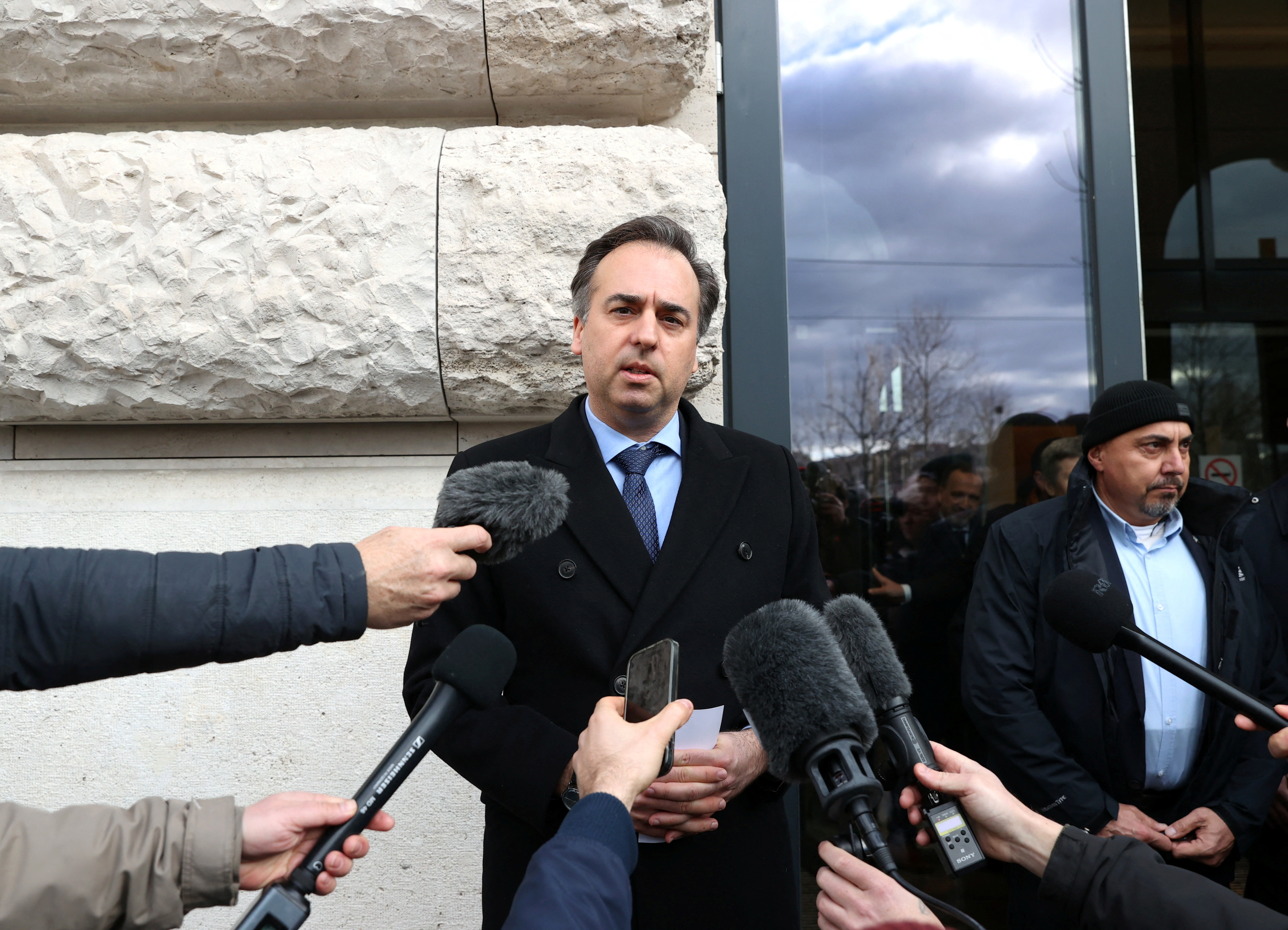 U.S. ambassador to Hungary Pressman speaks to media after attending Hungarian parliament's session in Budapest