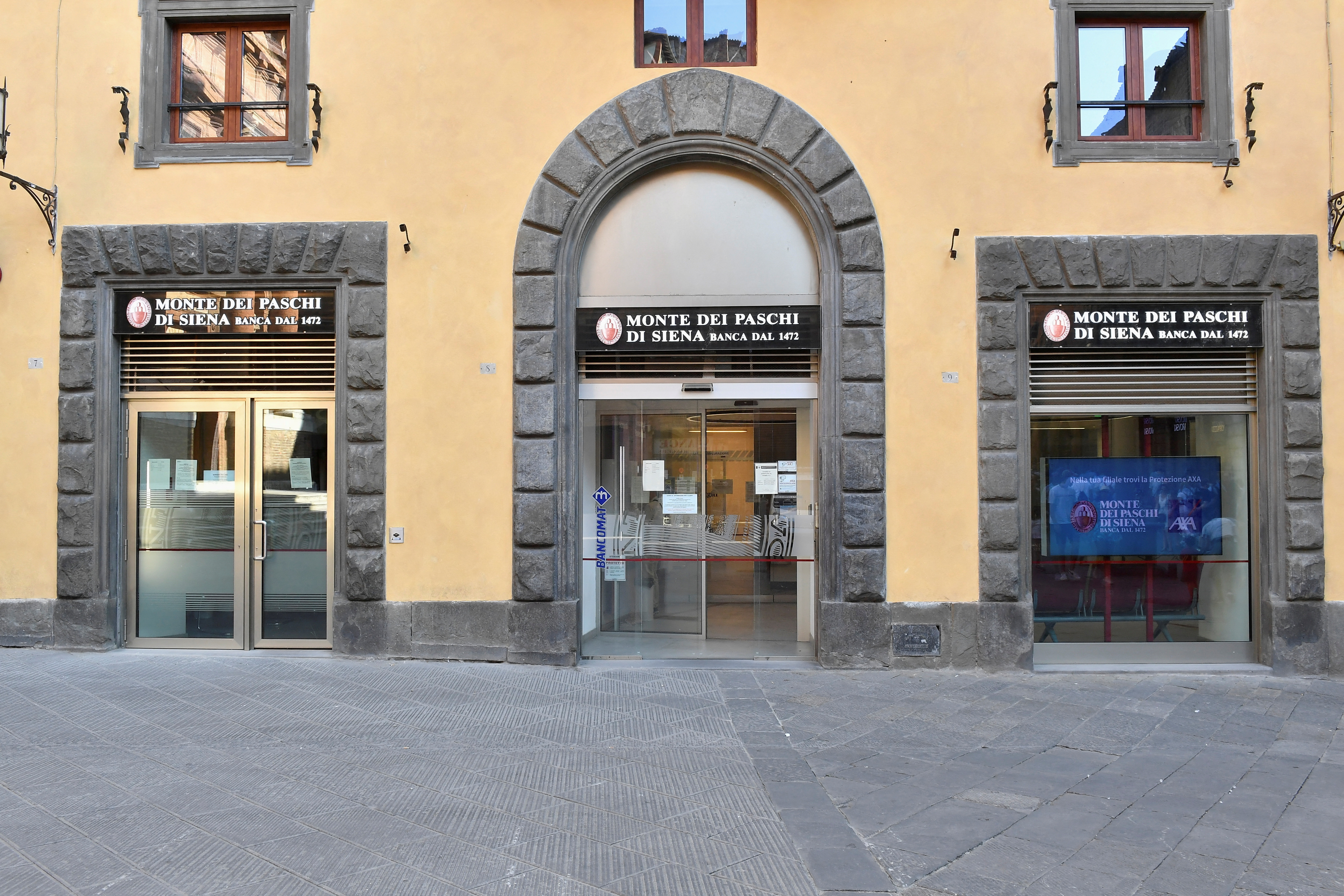 A branch of Monte dei Paschi di Siena (MPS) bank in Siena, Italy