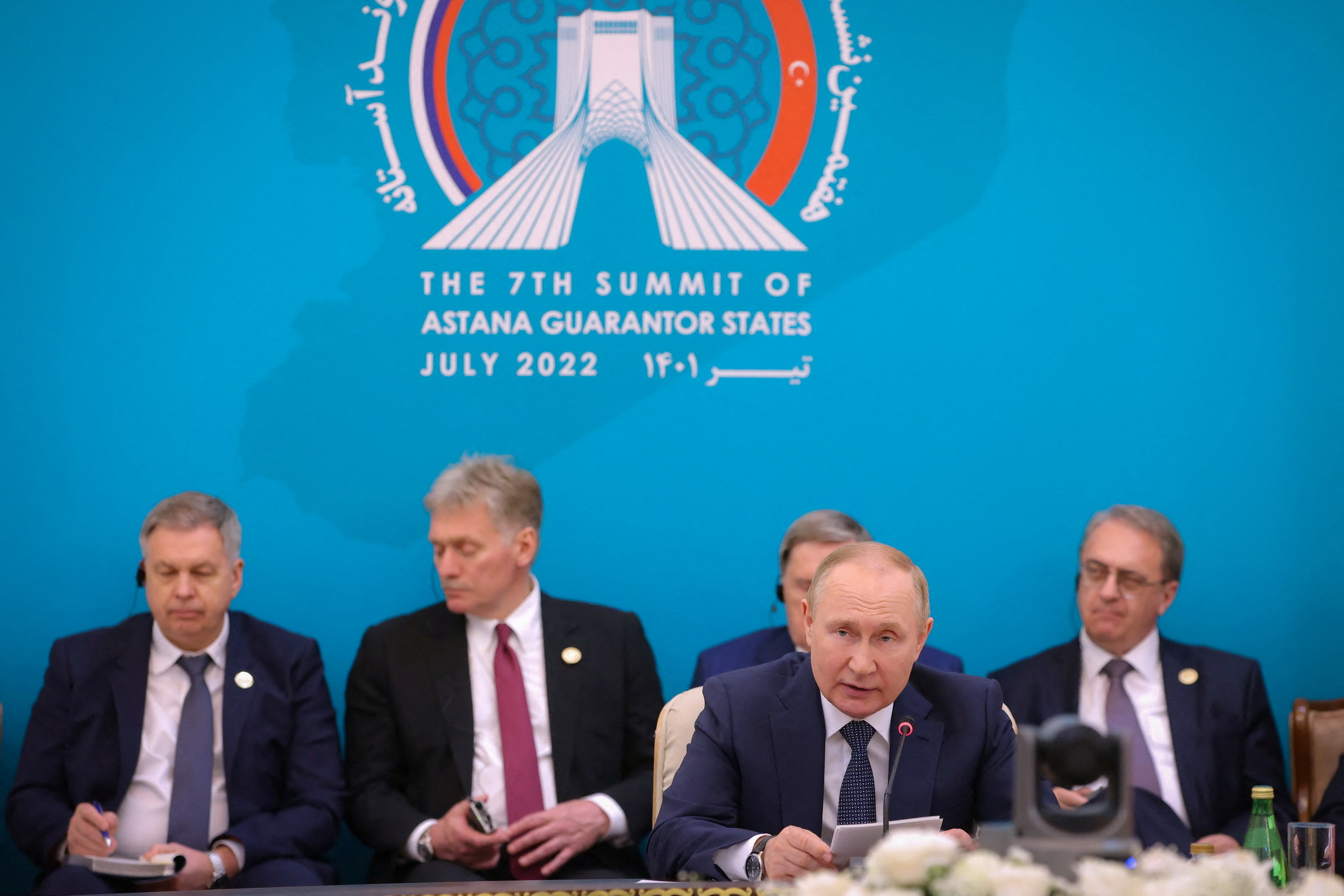 Russian President Vladimir Putin attends a summit of leaders from the guarantor states of the Astana process, designed to find a peace settlement in the Syrian conflict, in Tehran