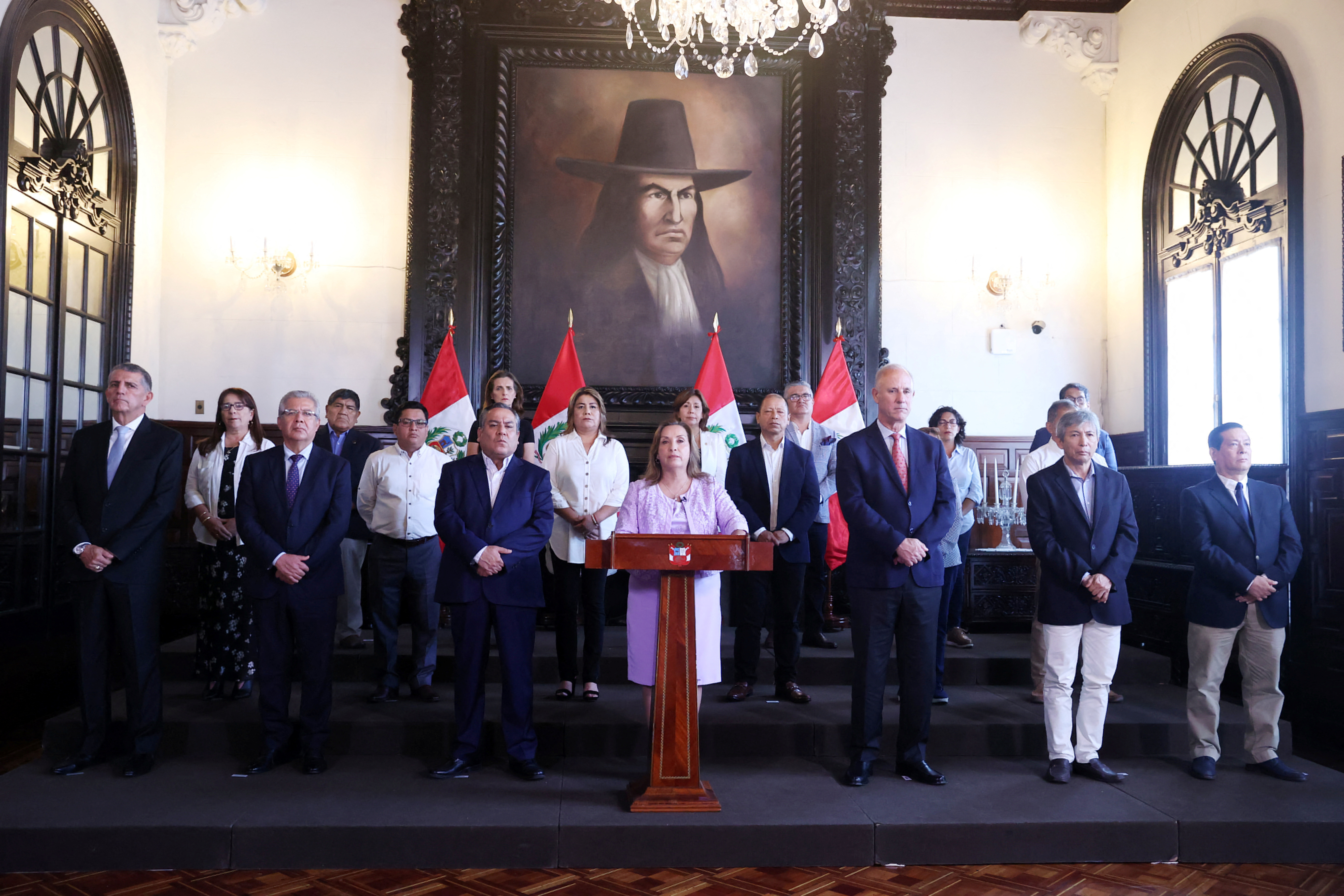 Peru's President Dina Boluarte addresses the nation after Peruvian prosecutors raided her home, in Lima