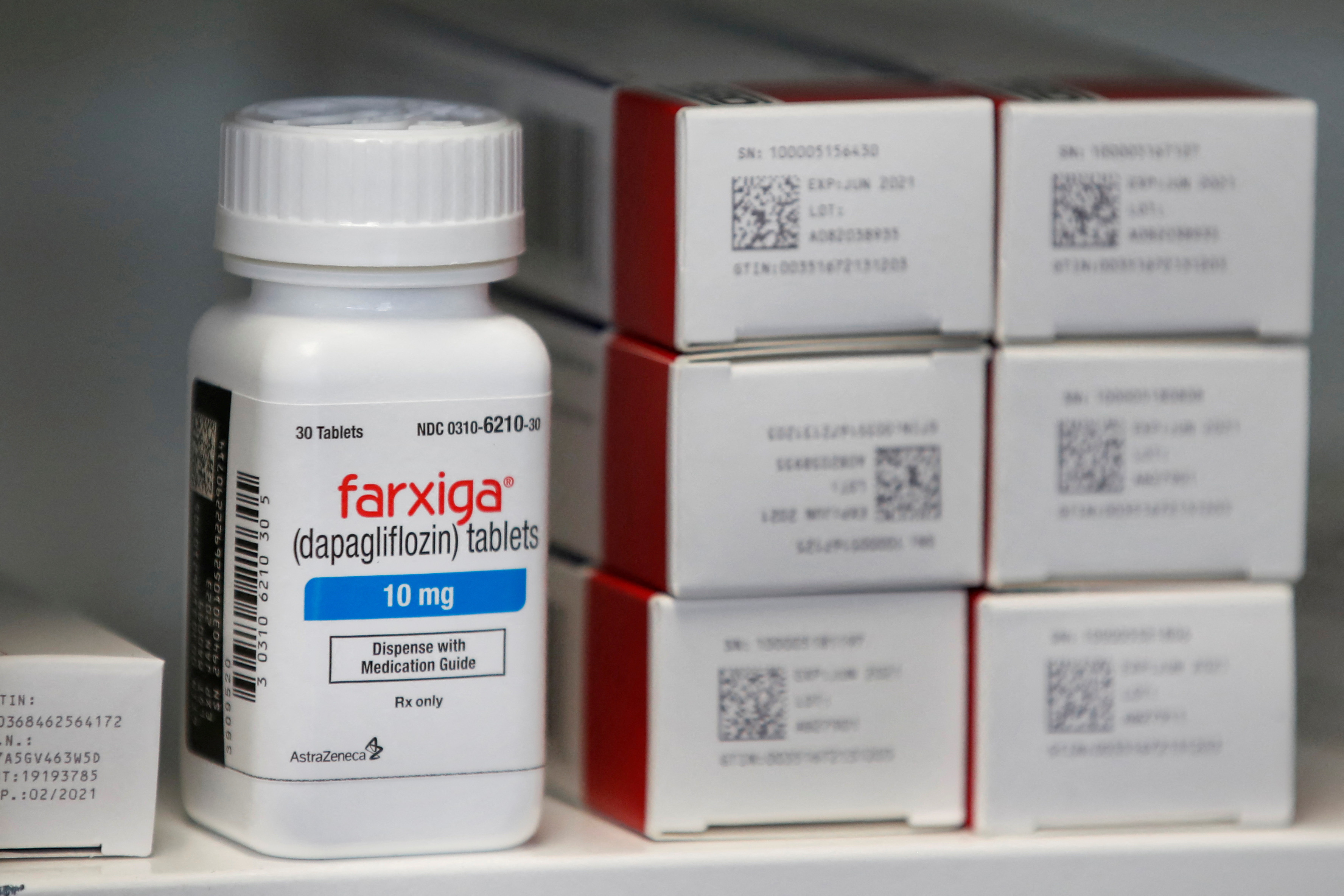 Diabetes drug Farxiga (dapagliflozin) is displayed at a pharmacy in Provo, Utah, U.S.