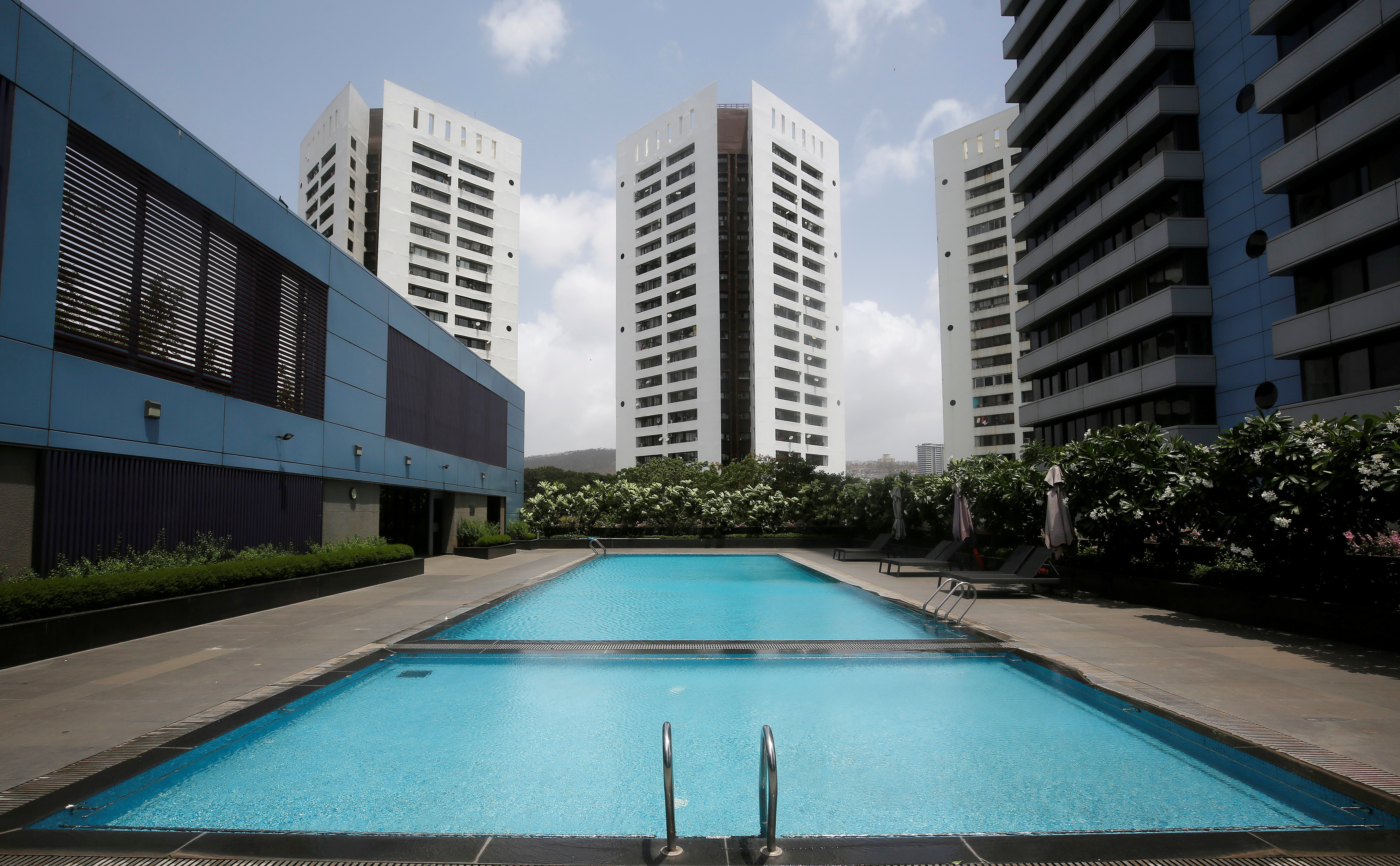 A swimming pool is seen inside the Godrej Platinum residential complex in Mumbai