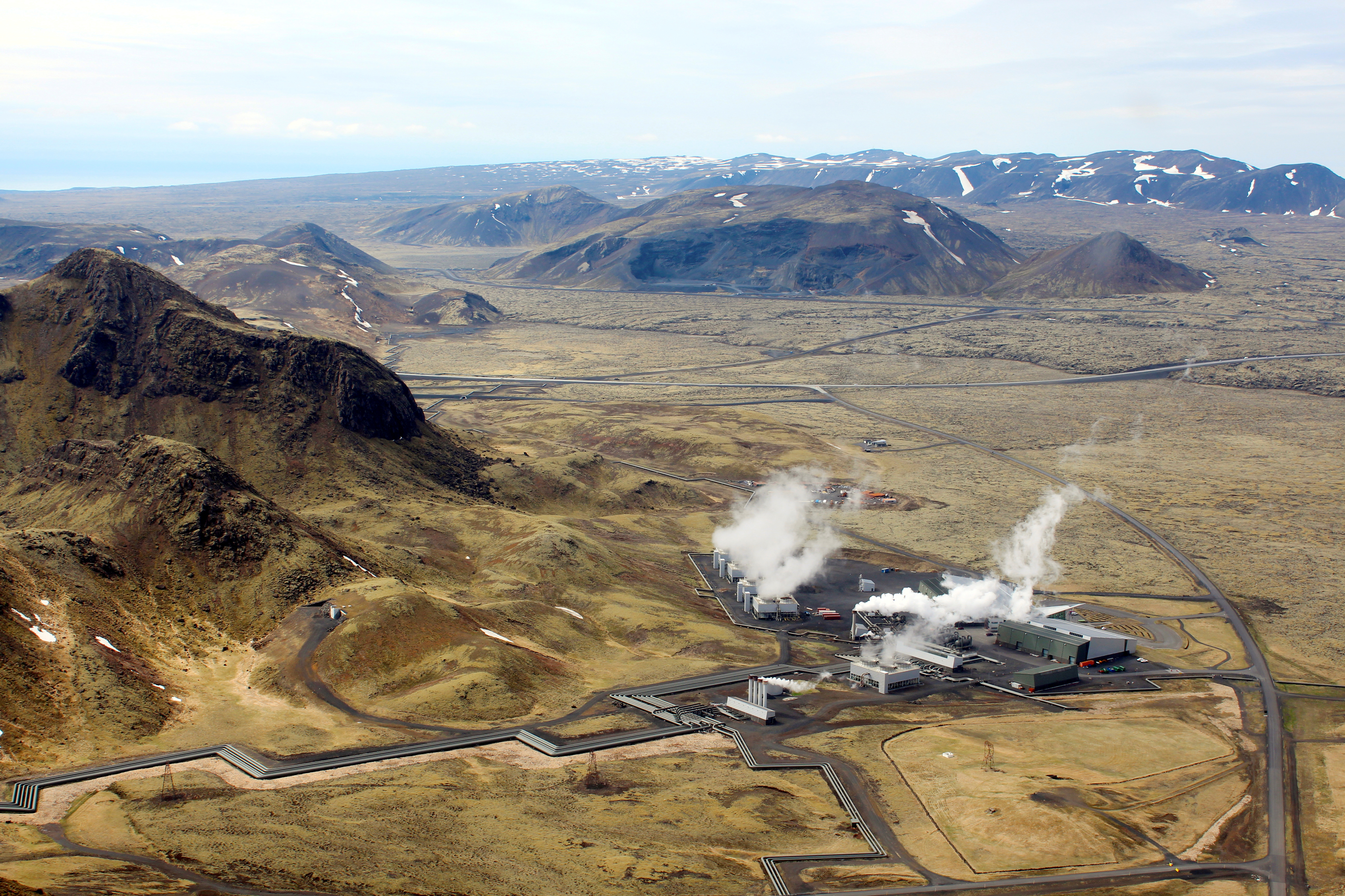 An aerial view of Hellisheidi geothermal power station near Reykjavik