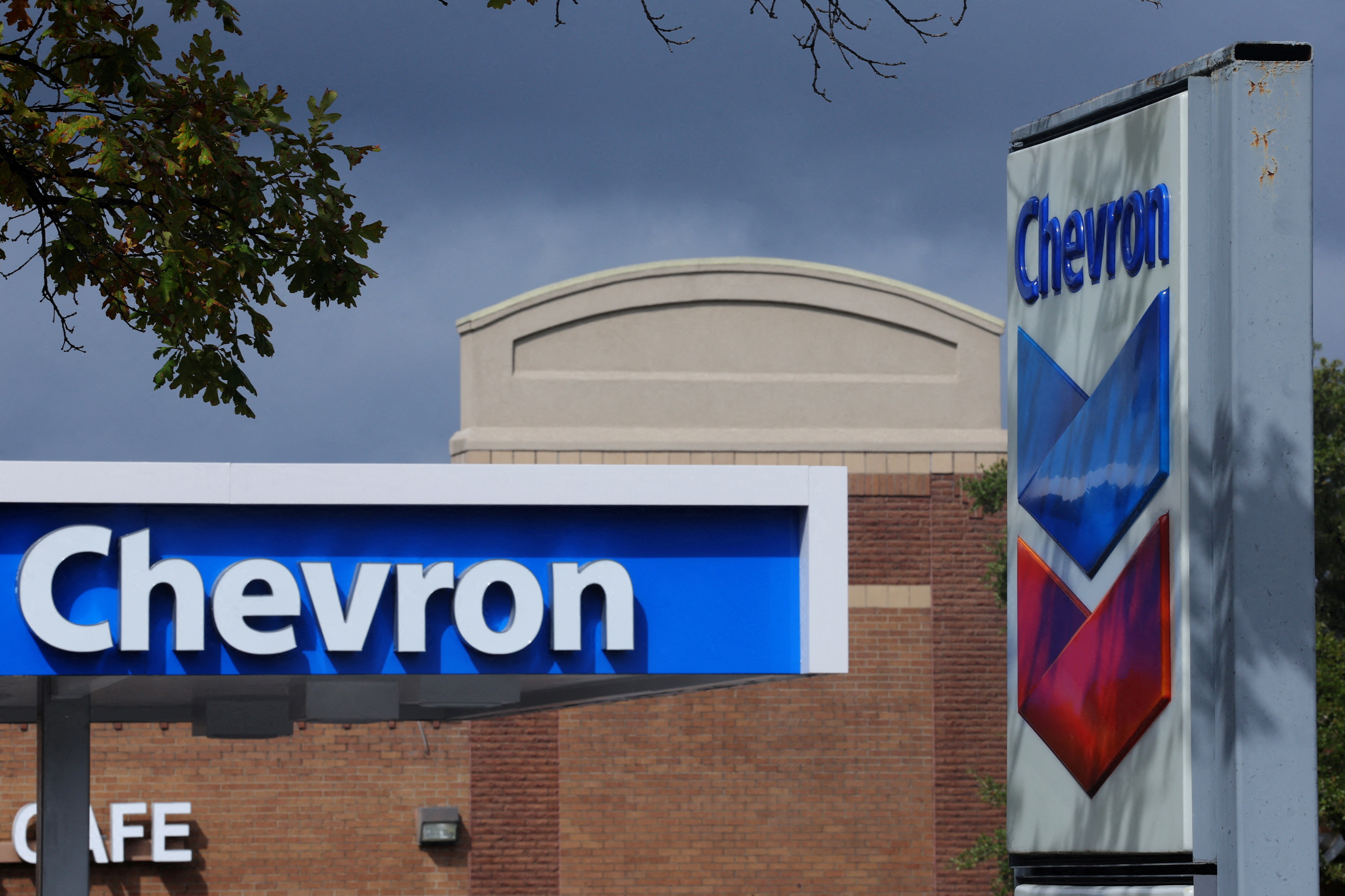 A Chevron gas station sign is seen in Austin