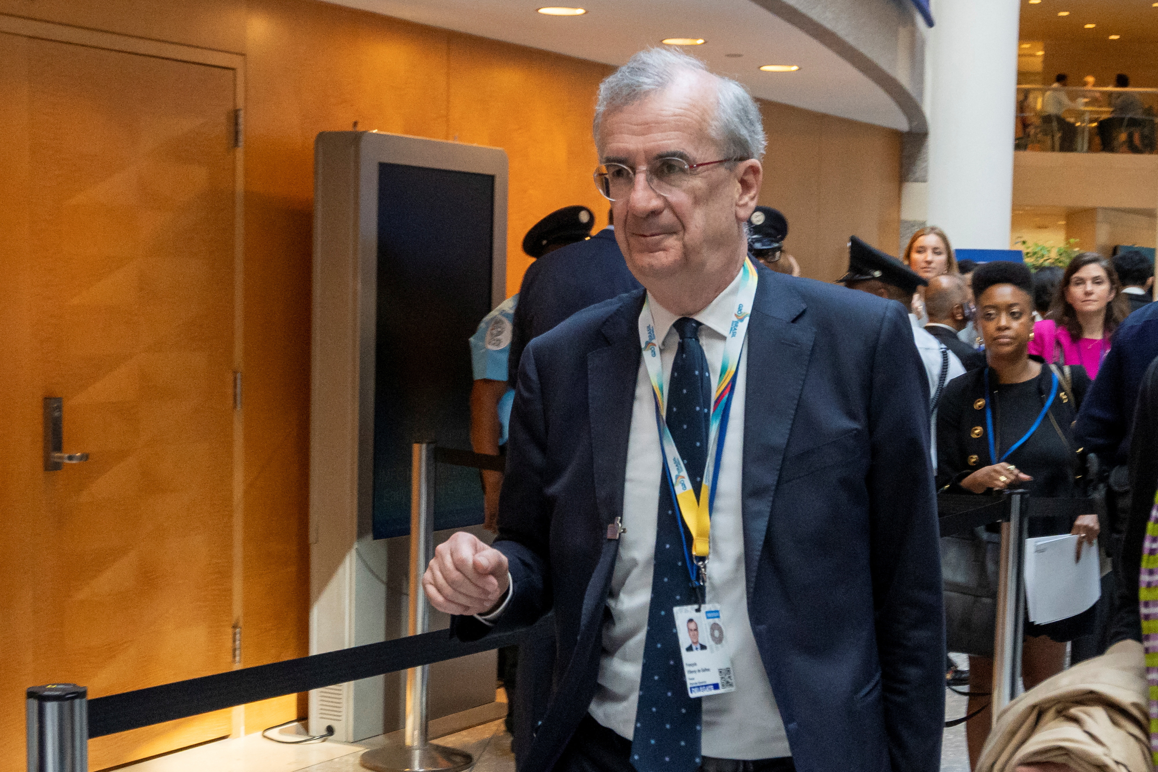 Governor of the Bank of France Francois Villeroy de Galhau  arrives for IMF and World Bank meetings