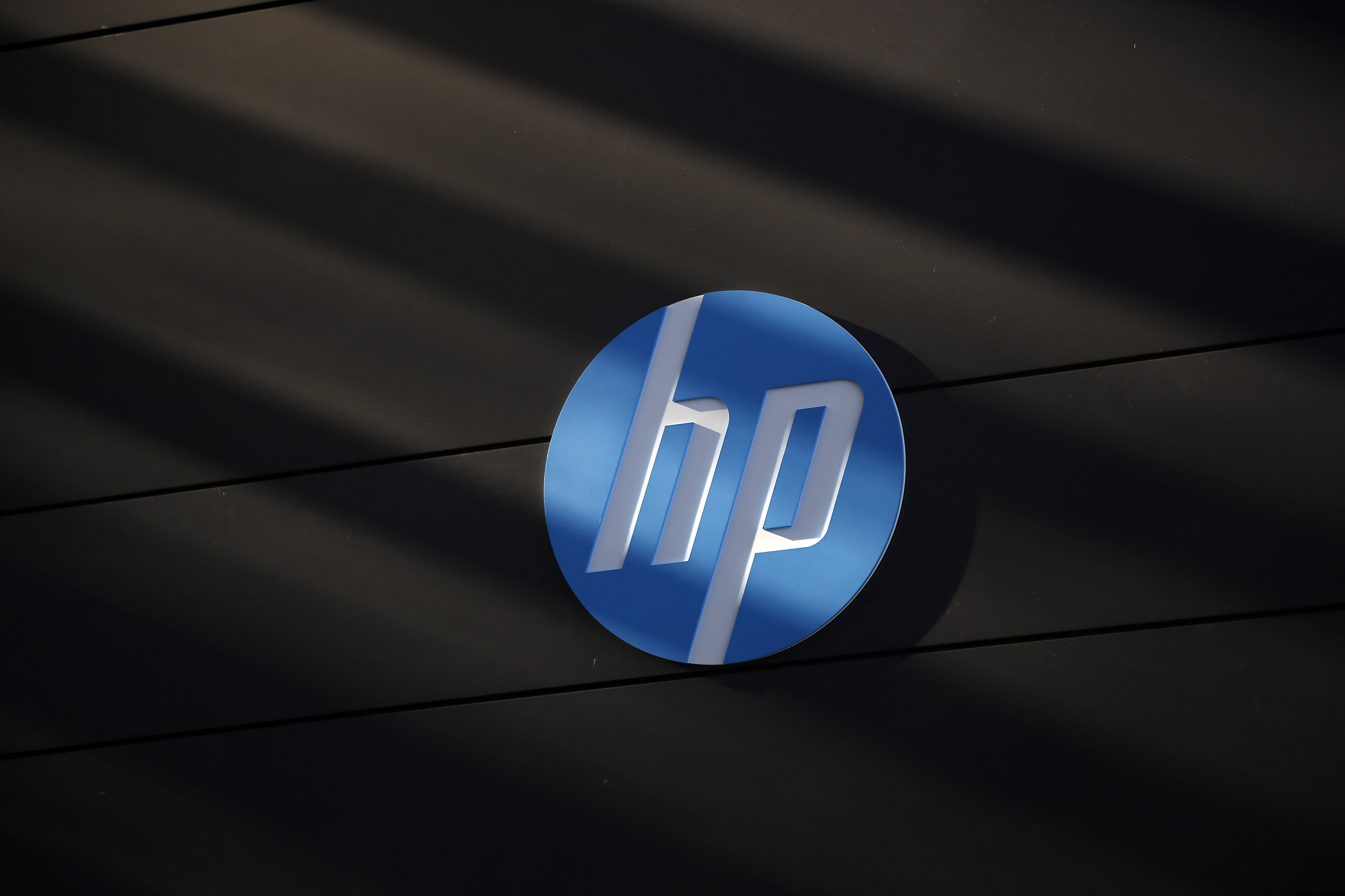A Hewlett-Packard logo is seen at the company's Executive Briefing Center in Palo Alto