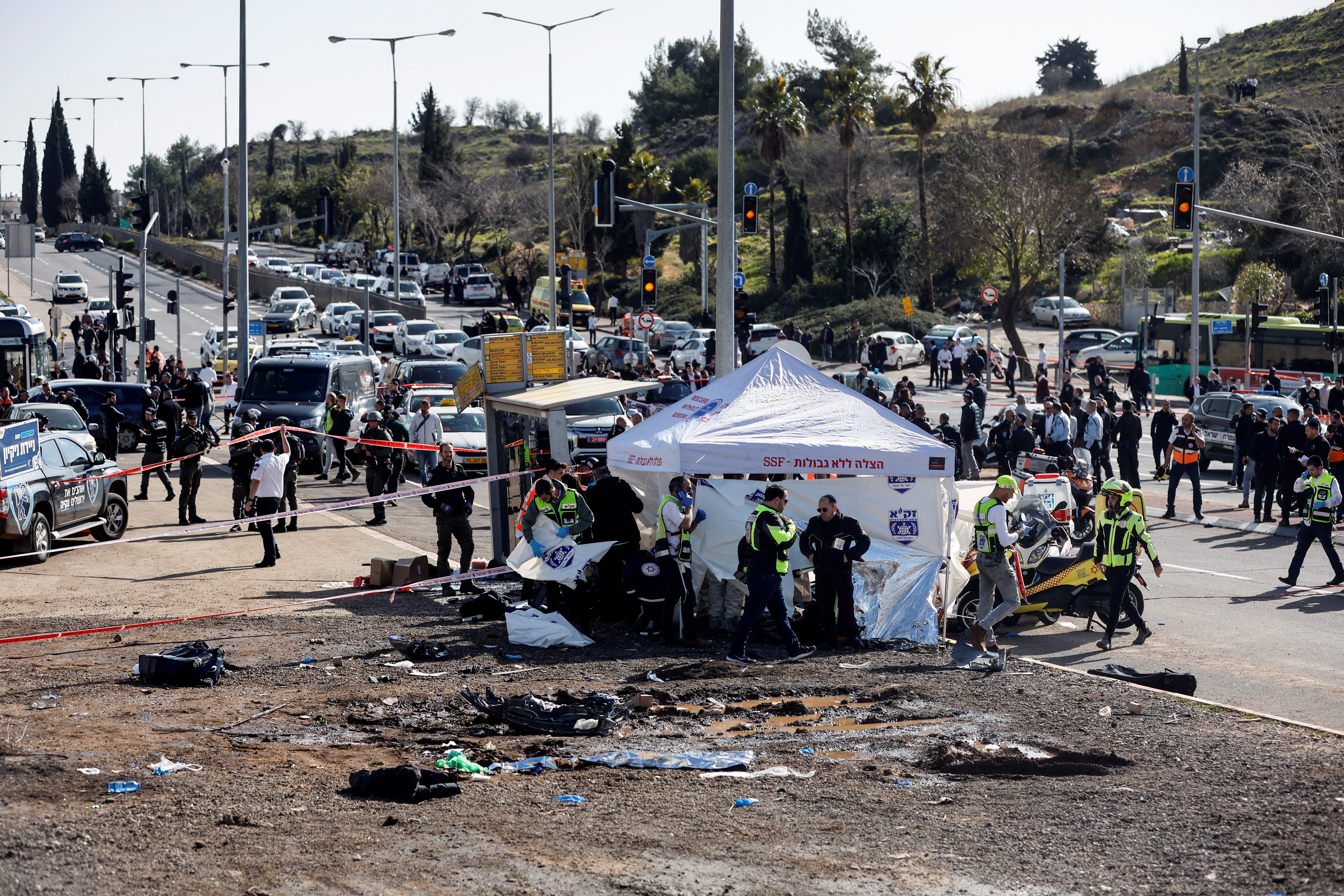 The scene of a suspected ramming attack in Jerusalem