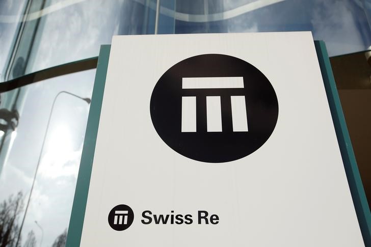 The logo of insurance company Swiss Re is seen in front of its headquarters in Zurich