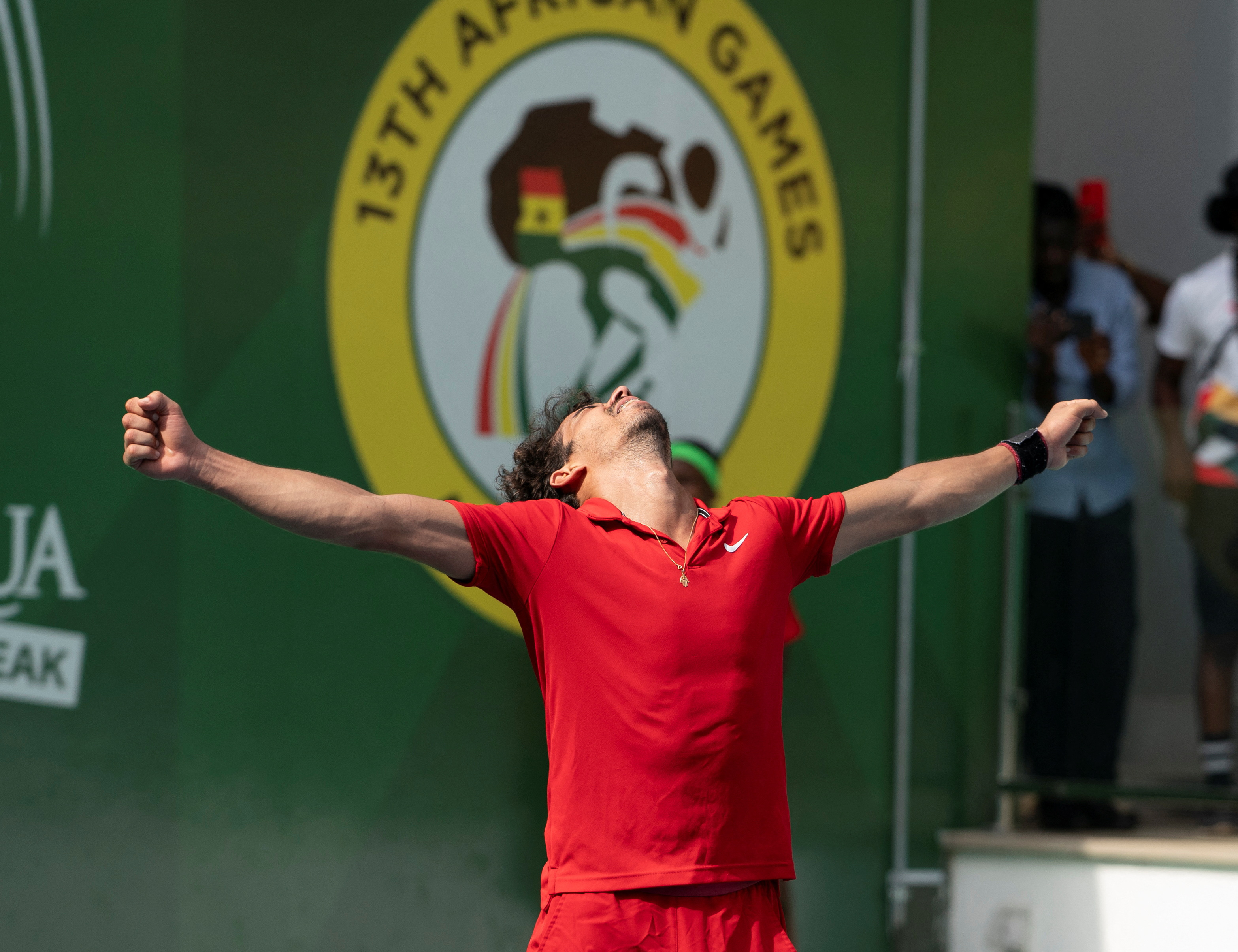 Tunisian tennis player Moez Echargui reacts at the African Games in Accra