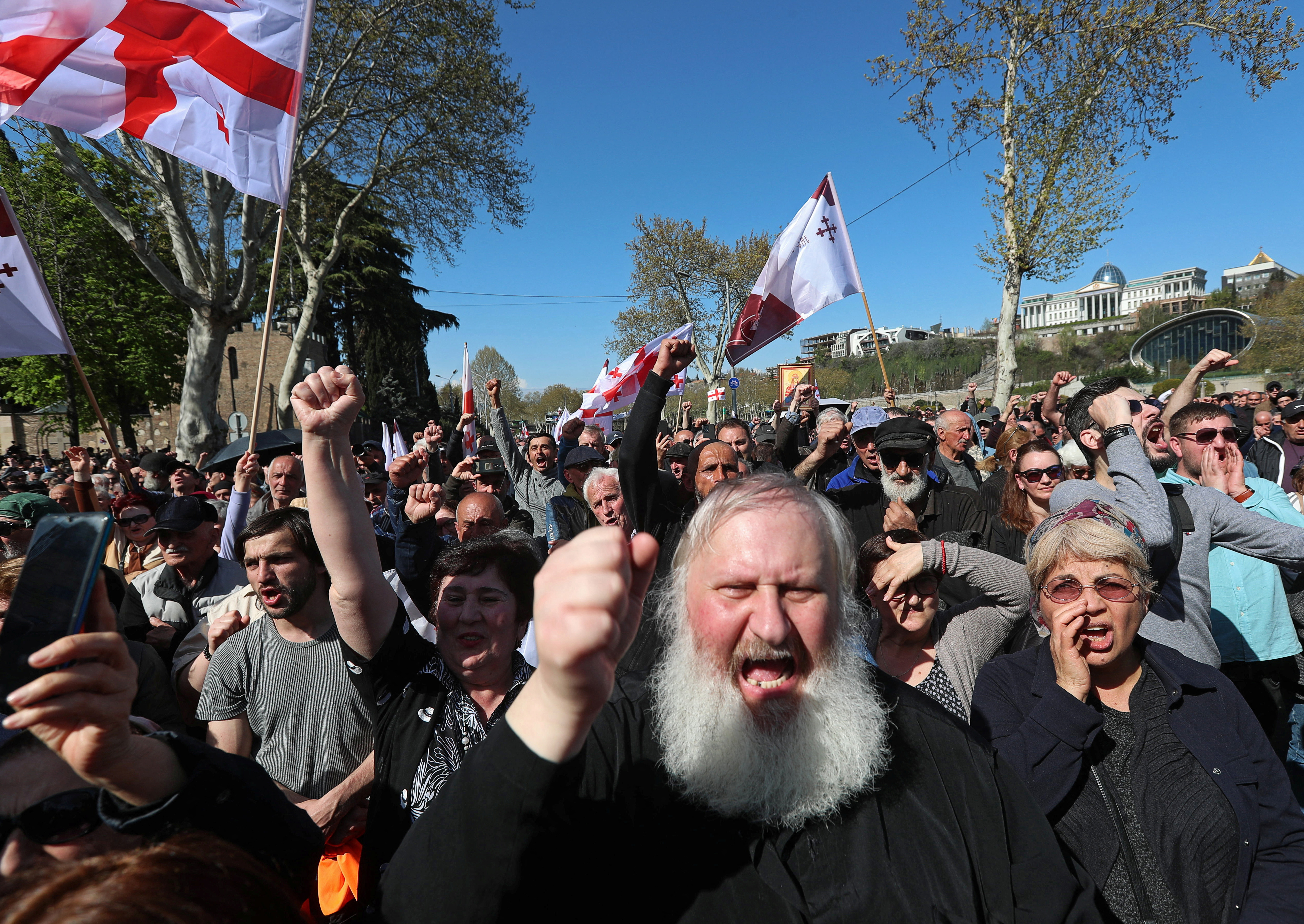 Supporters of the pro-Russian movement protest in Tbilisi