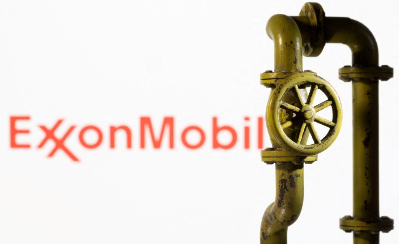 Illustration shows ExxonMobil logo and natural gas pipeline