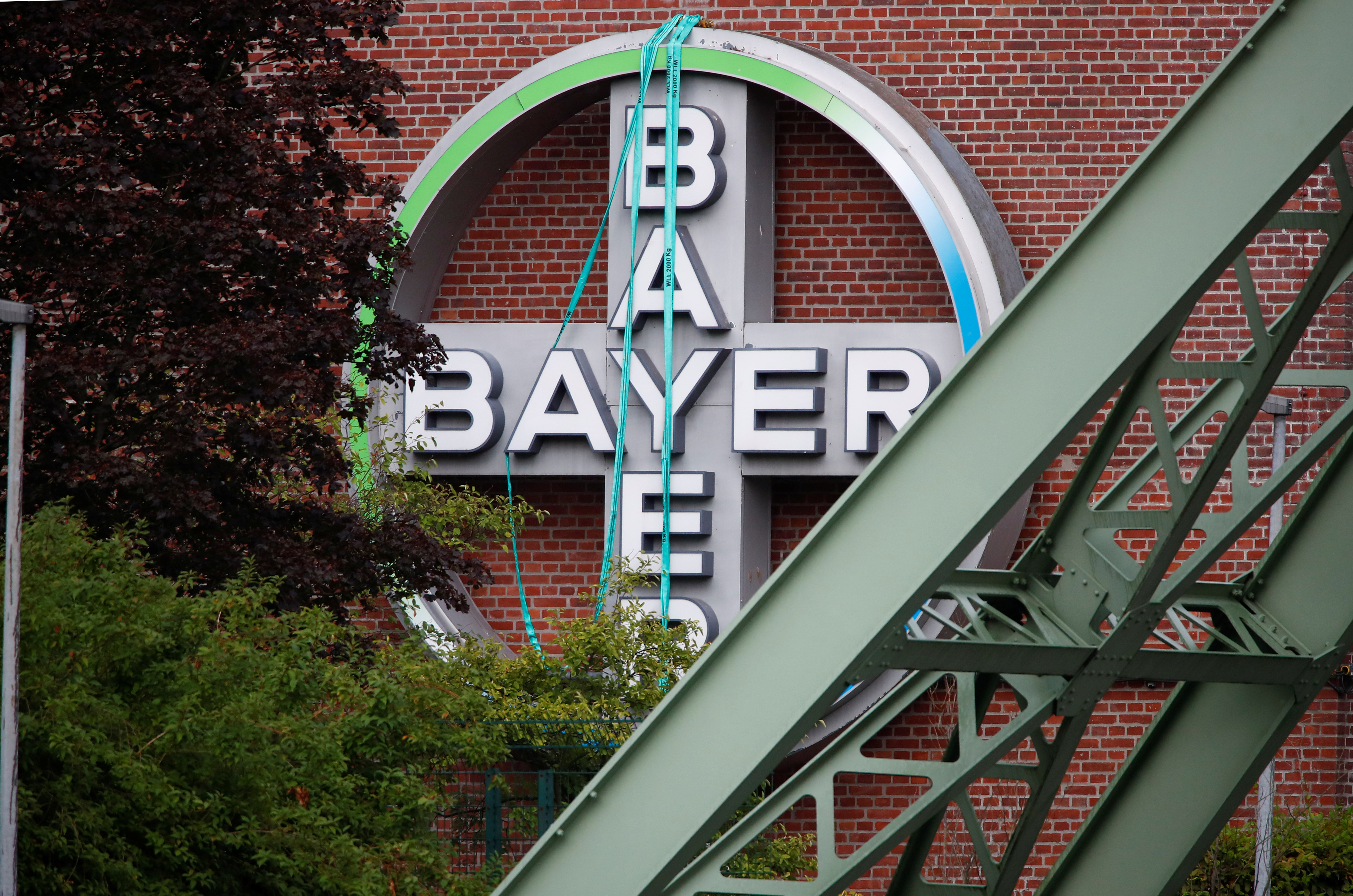 Logo of Bayer AG at a plant of the German pharmaceutical and chemical maker in Wuppertal