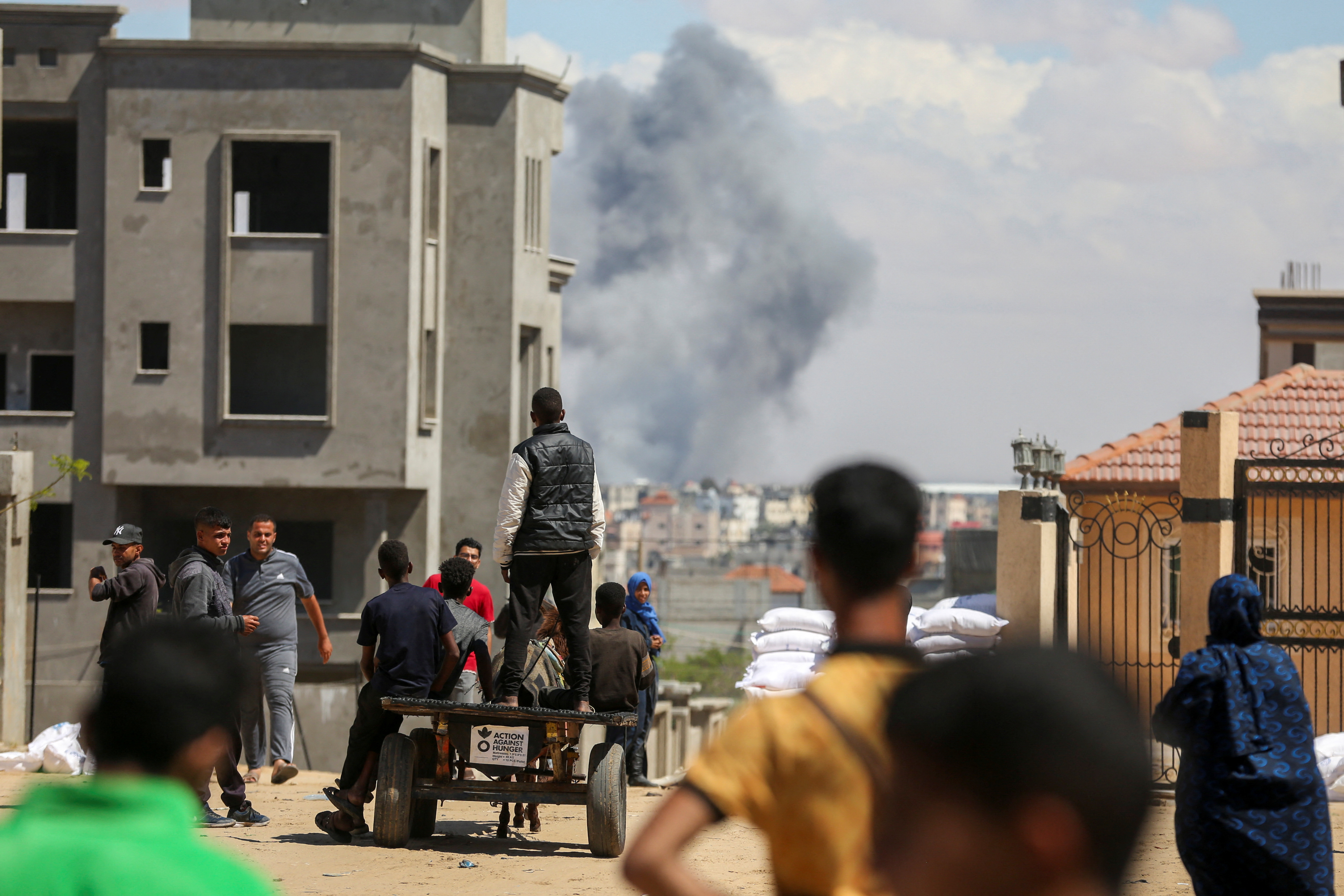 Smoke rises following an Israeli strike after the Israeli military began evacuating Palestinian civilians ahead of a threatened assault on Rafah
