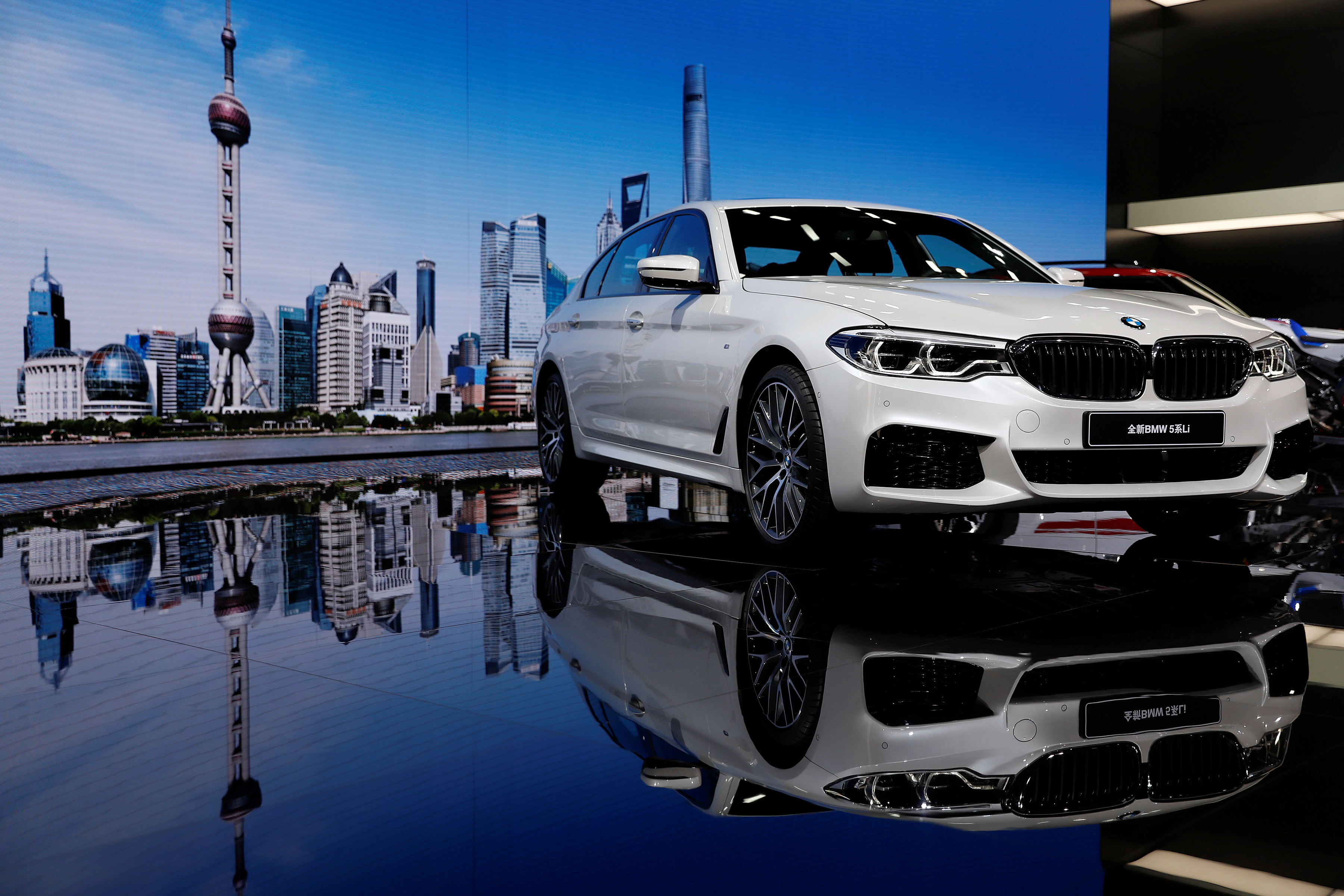 BMW 5-Series Li car is displayed at the auto show in Shanghai