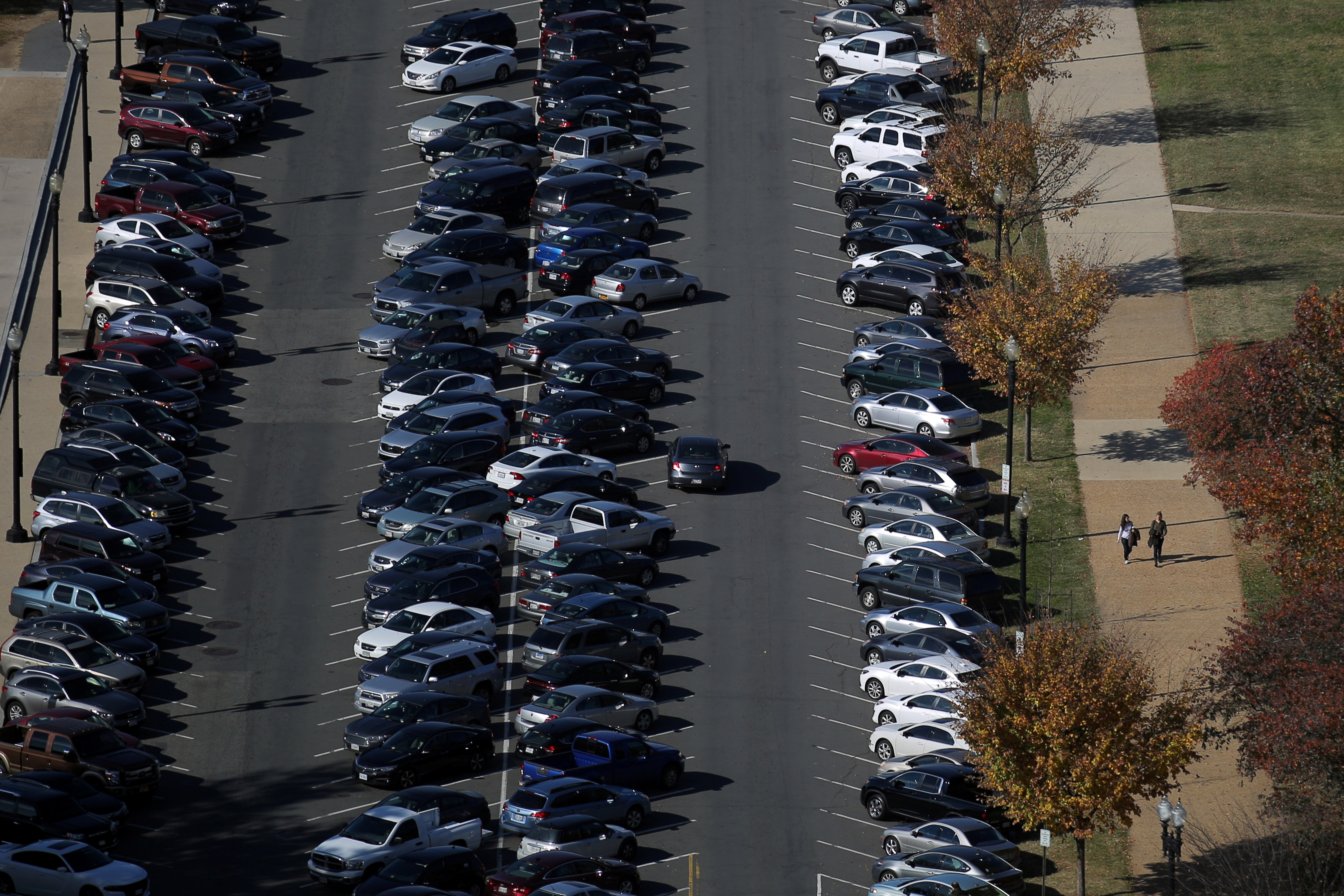 Cars are seen parked at the National Mall in Washington, U.S.