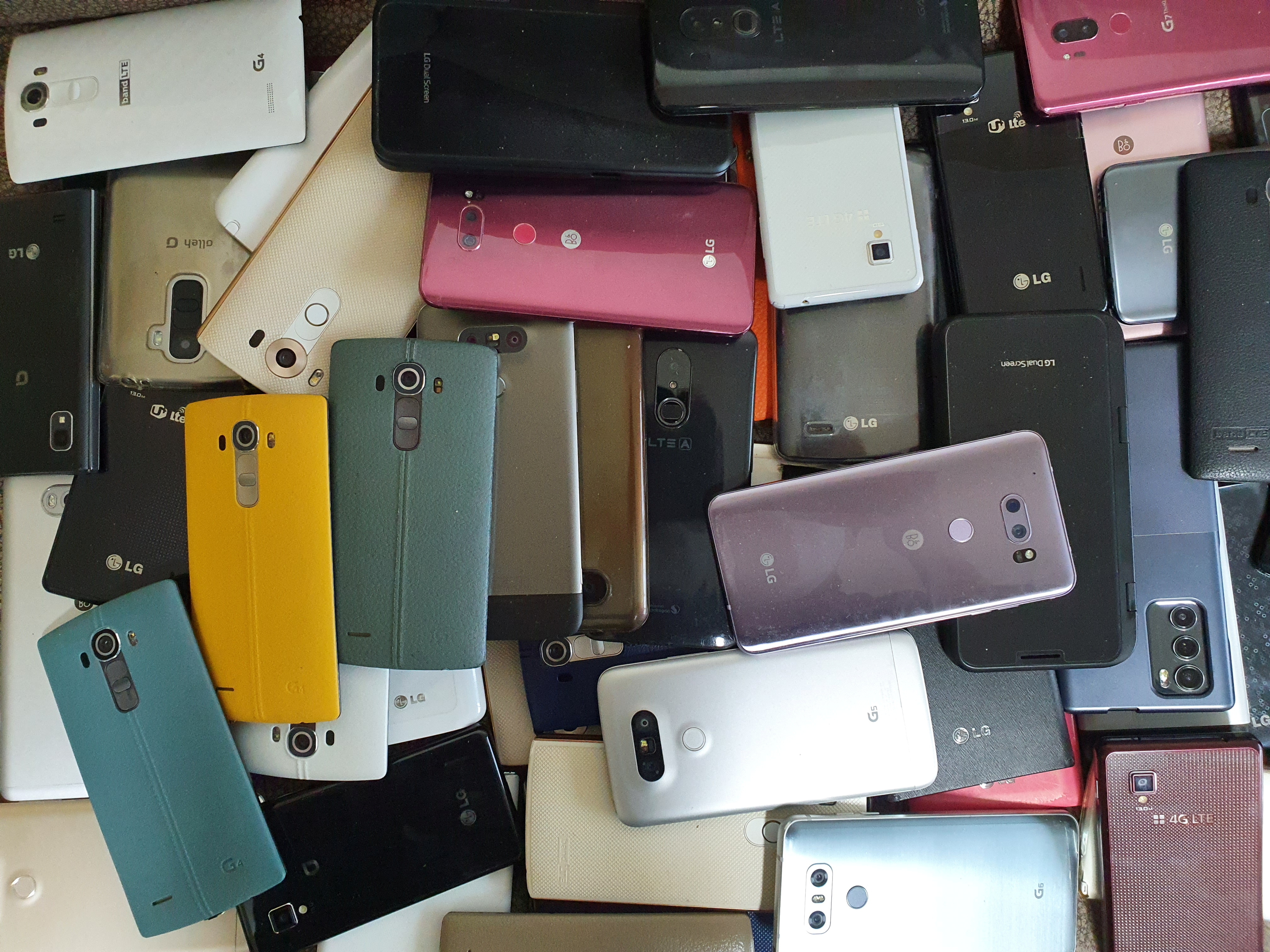  LG phones are piled up in, in Anyang, South Korea April 12, 2021. REUTERS/Daewoung Kim