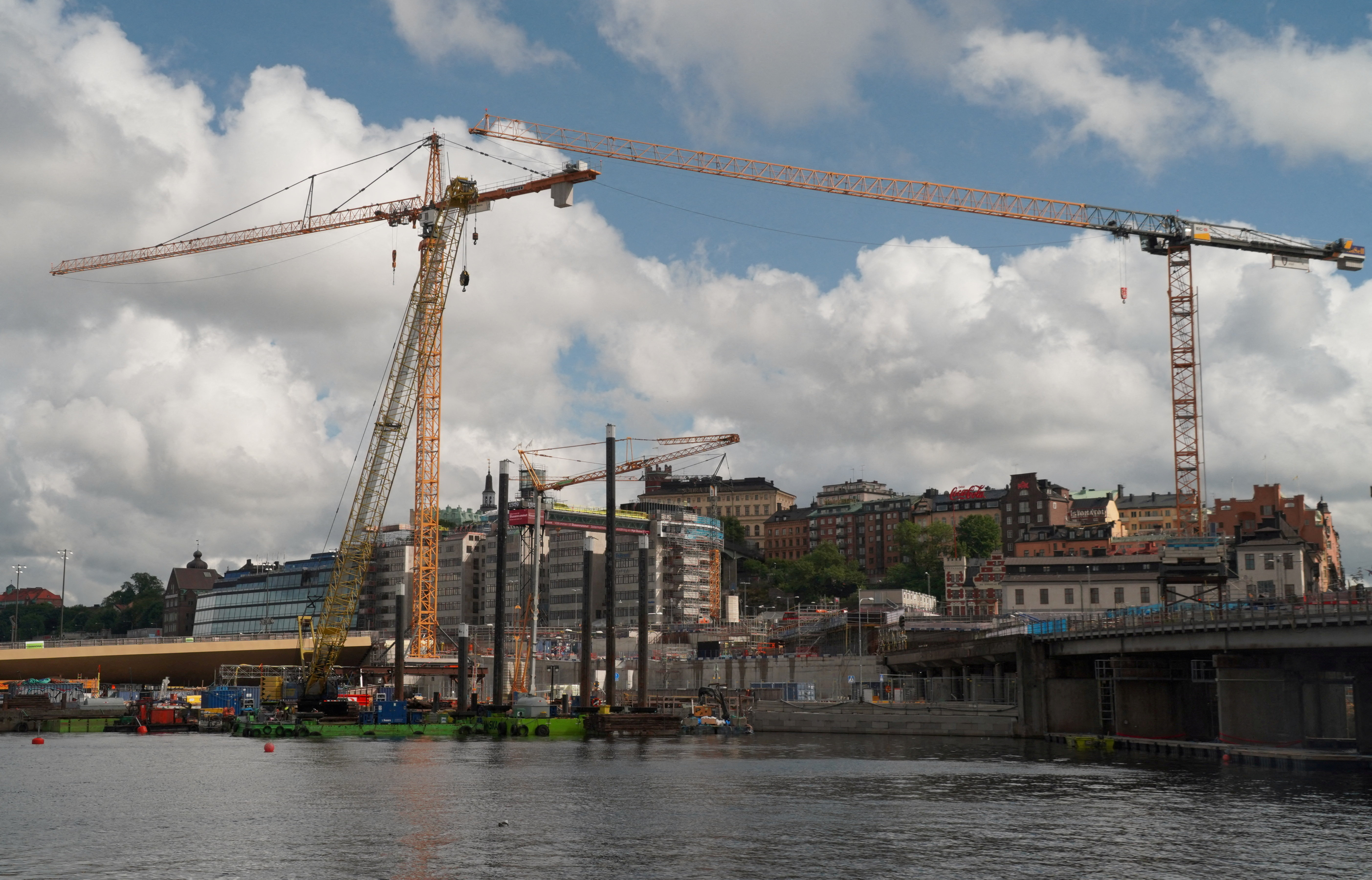 Construction work takes place in the Slussen area of central Stockholm