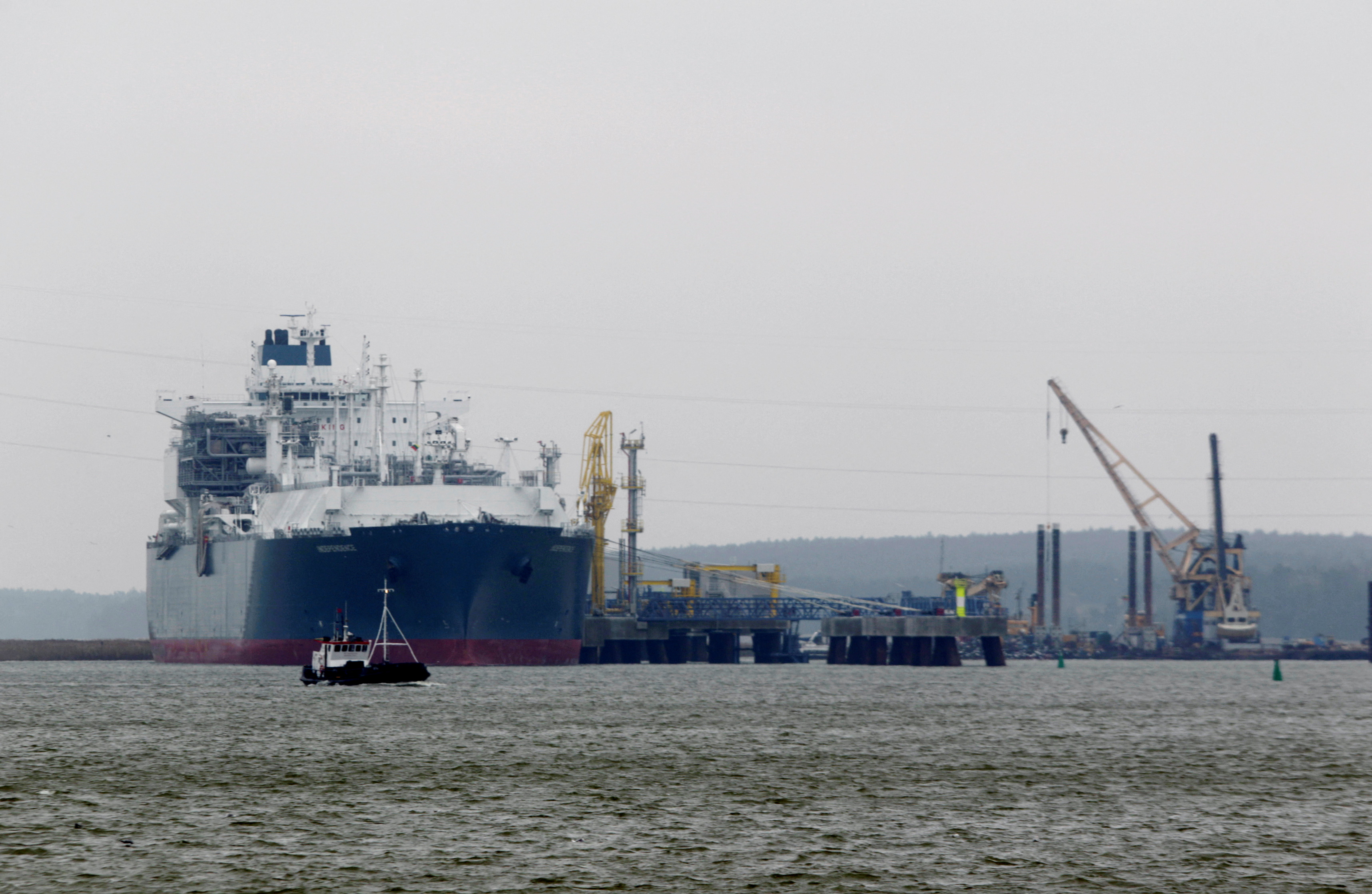 Floating storage regasification unit (FSRU) "Independence" is docked at the liquefied natural gas (LNG) terminal in Klaipeda port
