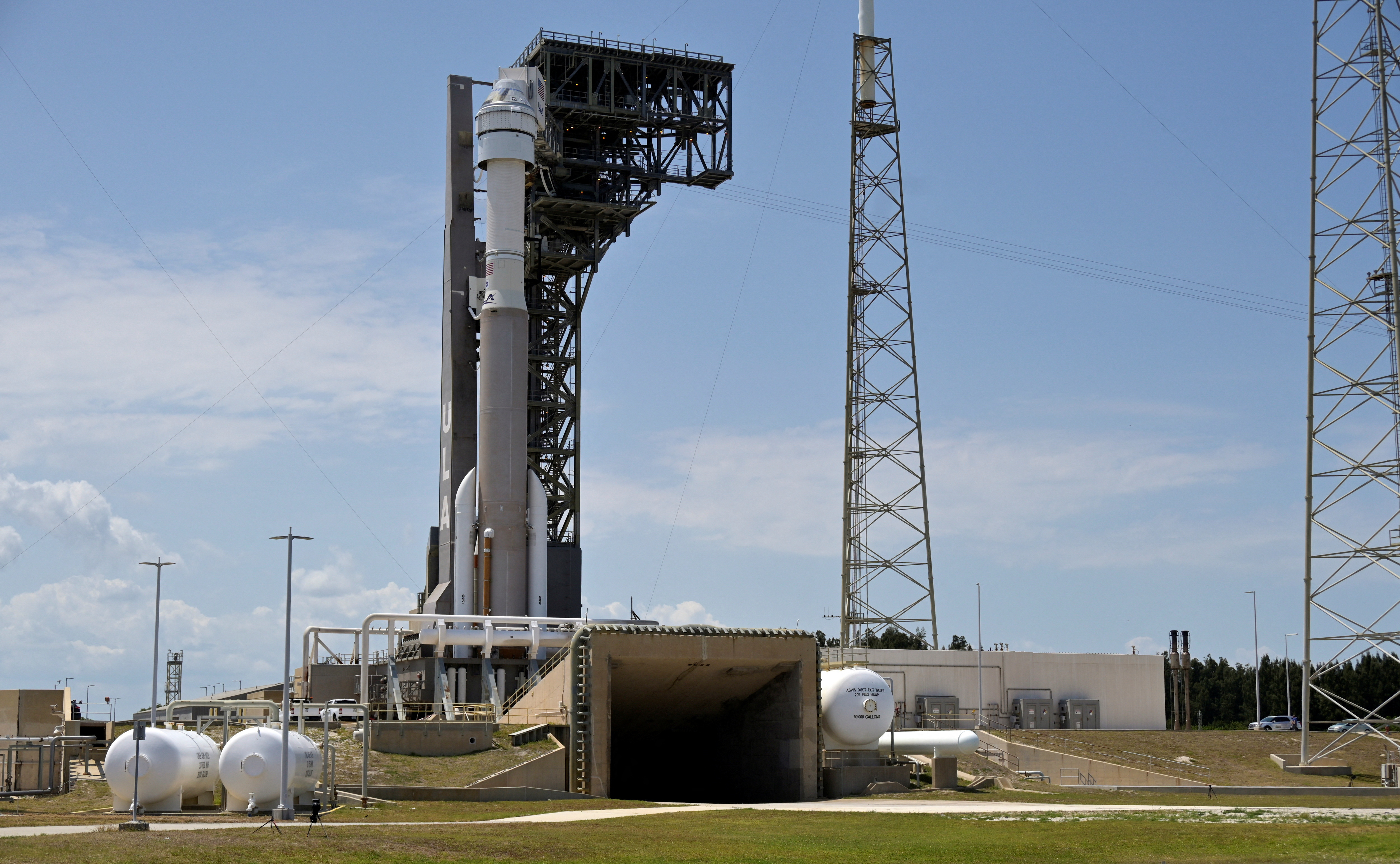 A United Launch Alliance Atlas V rocket stands on the pad the day after a launch attempt of two astronauts aboard Boeing's Starliner-1 Crew Flight Test (CFT) was delayed, in Cape Canaveral