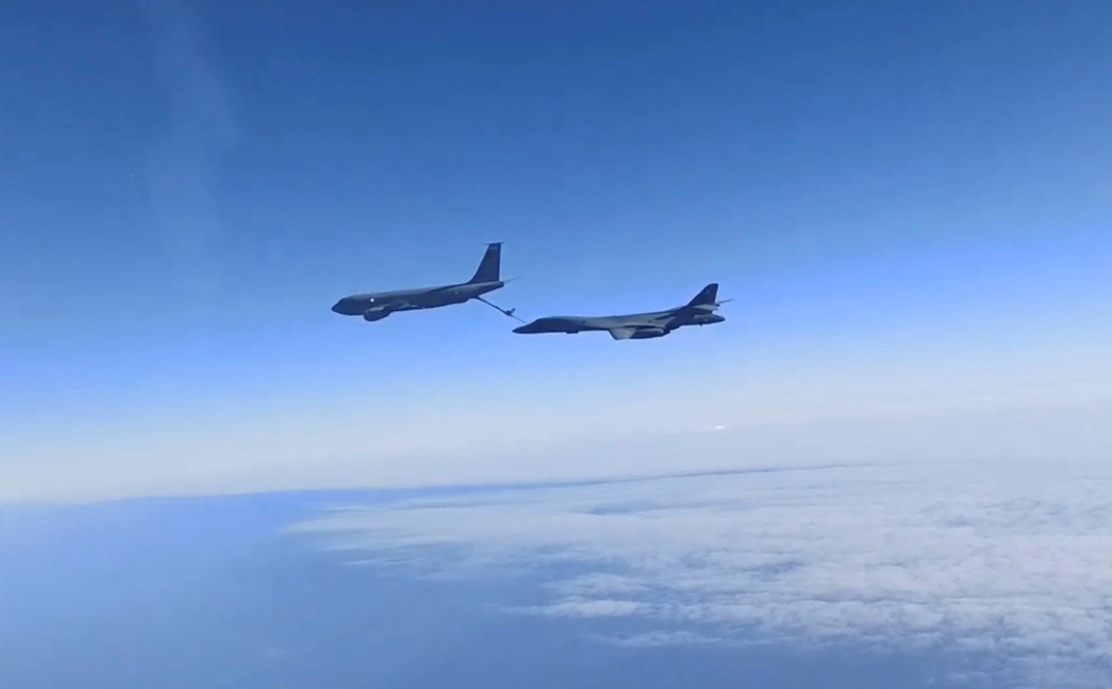 A view shows U.S. military aircraft flying over the Black Sea