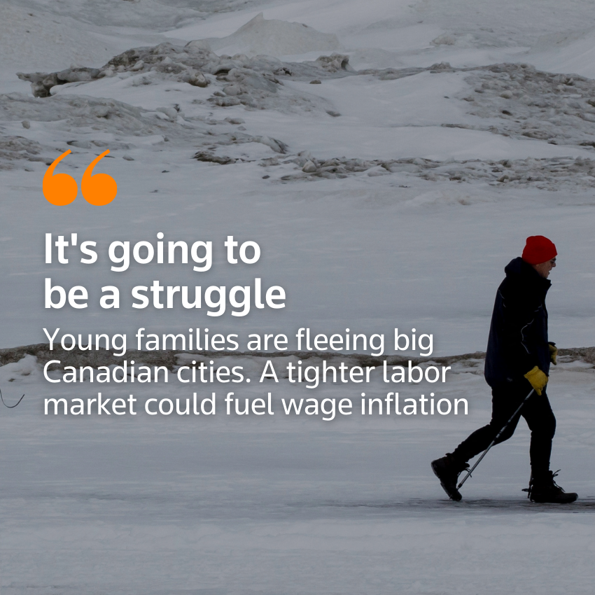 "Va a ser una lucha" - Las familias jóvenes están huyendo de las grandes ciudades canadienses. Un mercado laboral más ajustado podría alimentar la inflación salarial