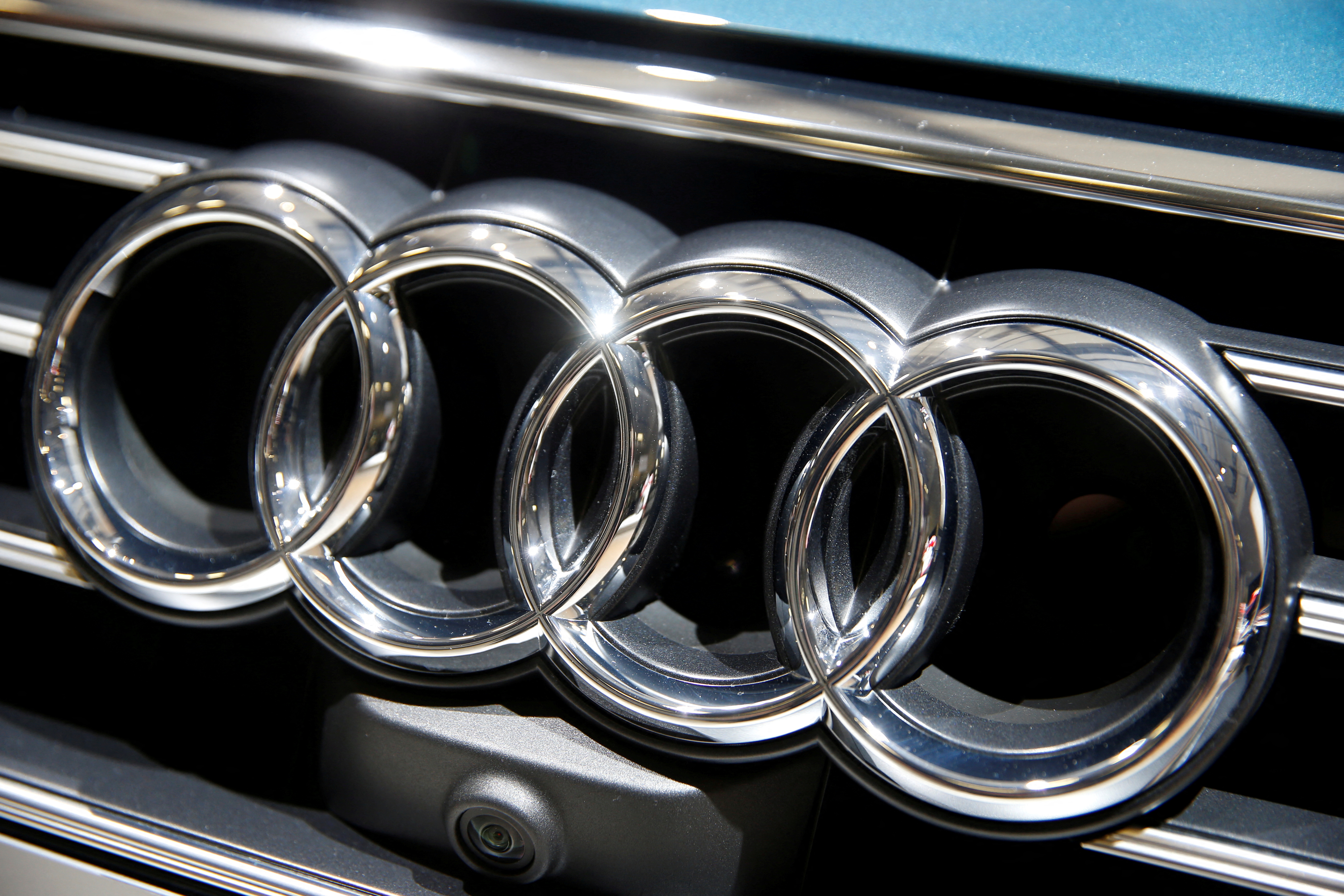Audi logo is pictured during the Volkswagen Group's annual general meeting in Berlin