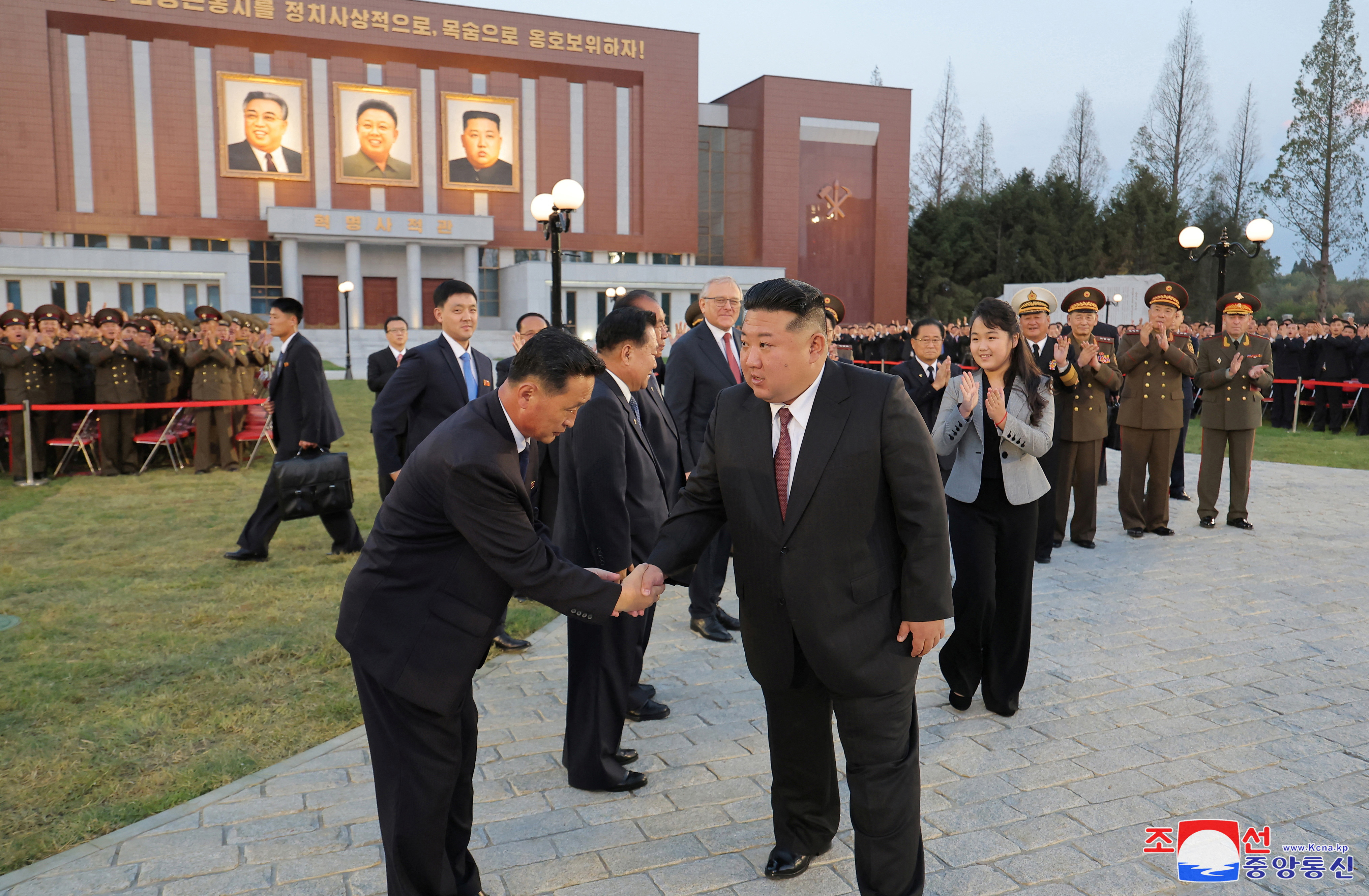 North Korean leader Kim Jong Un and his daughter Kim Ju Ae attend a celebration of the 79th anniversary of the founding of the Workers' Party of Korea in Pyongyang