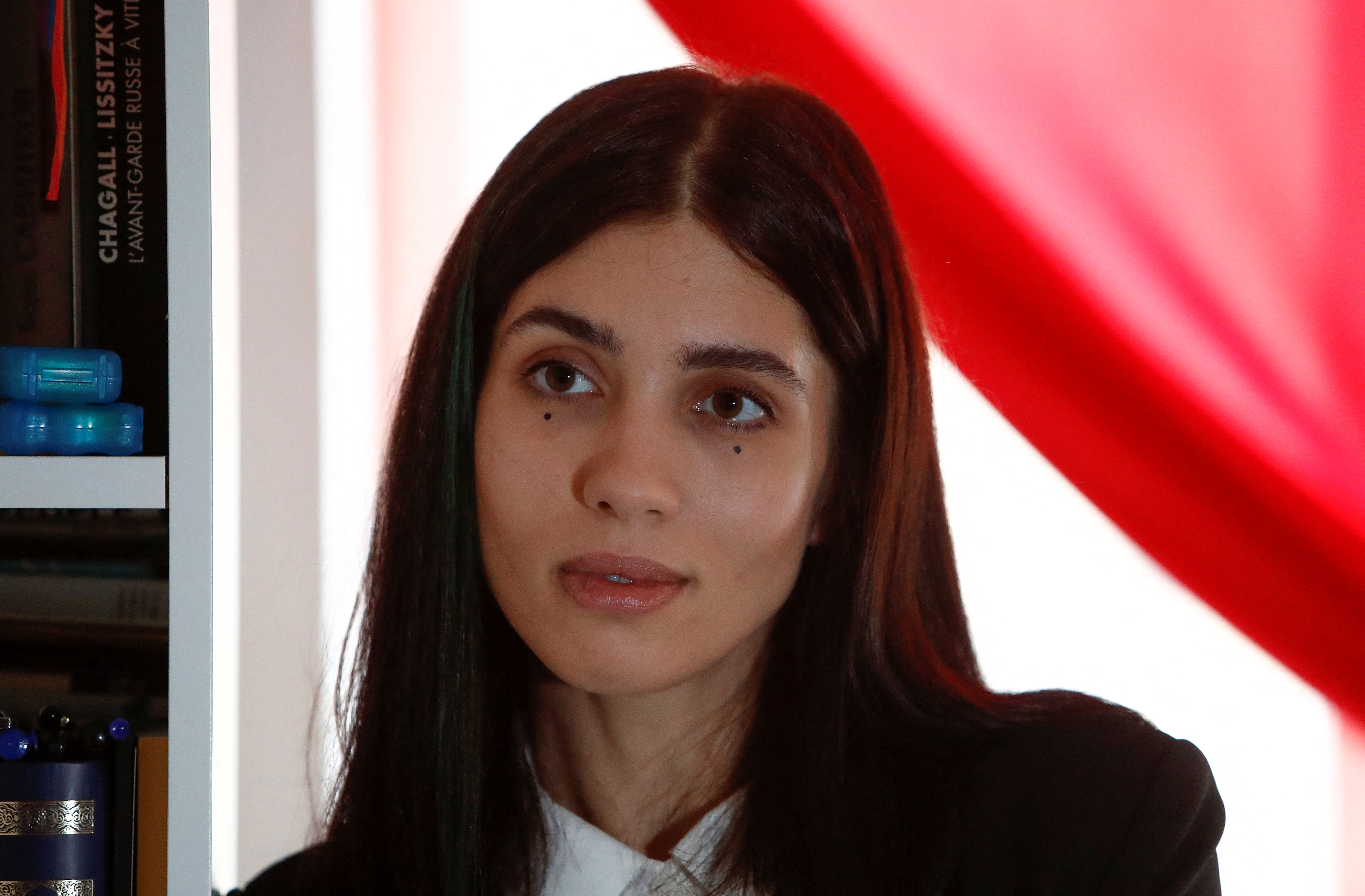 Pussy Riot founder Tolokonnikova speaks during an interview in Moscow