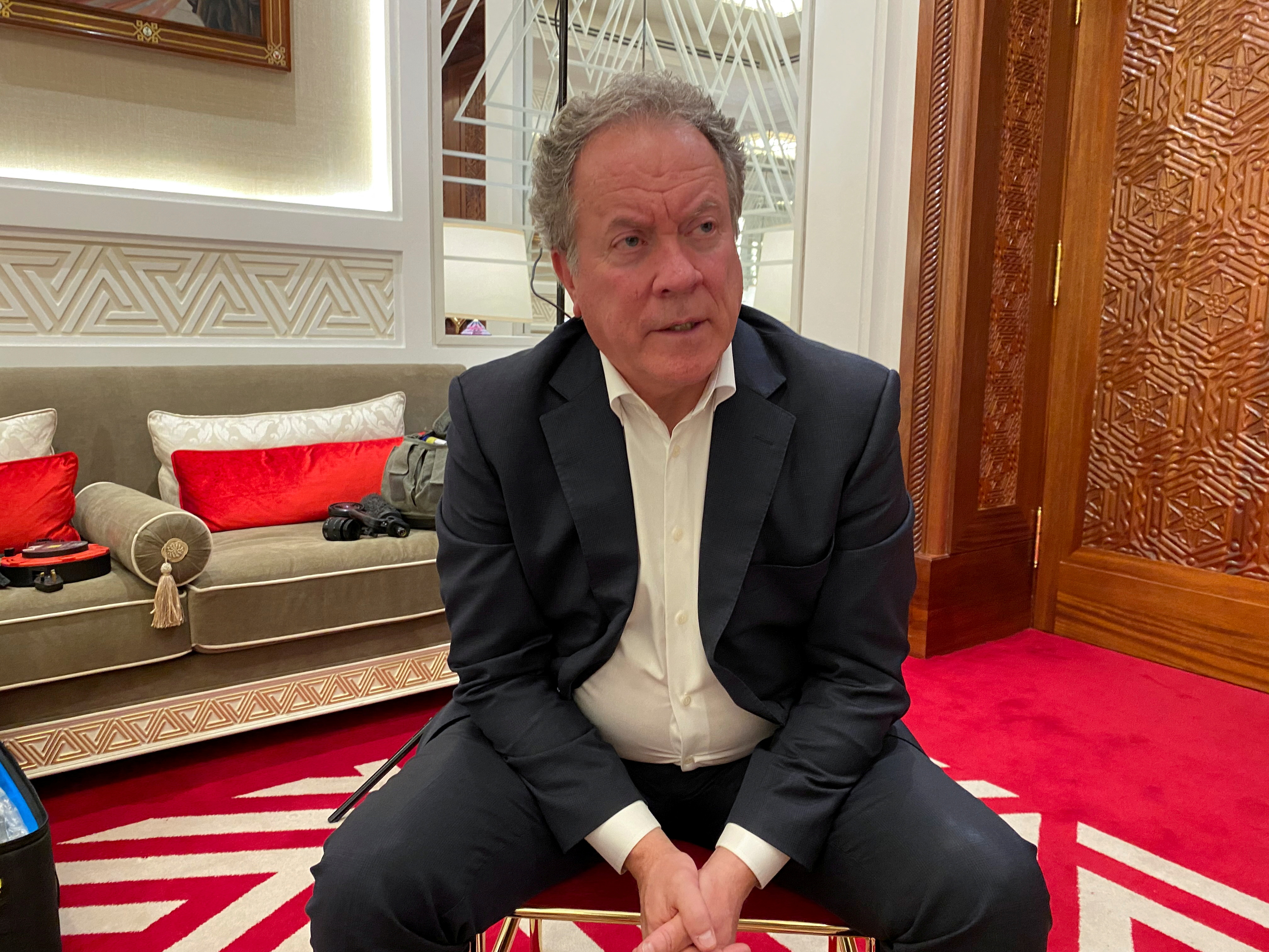 World Food Programme Executive Director David Beasley speaks during an interview with Reuters in Doha