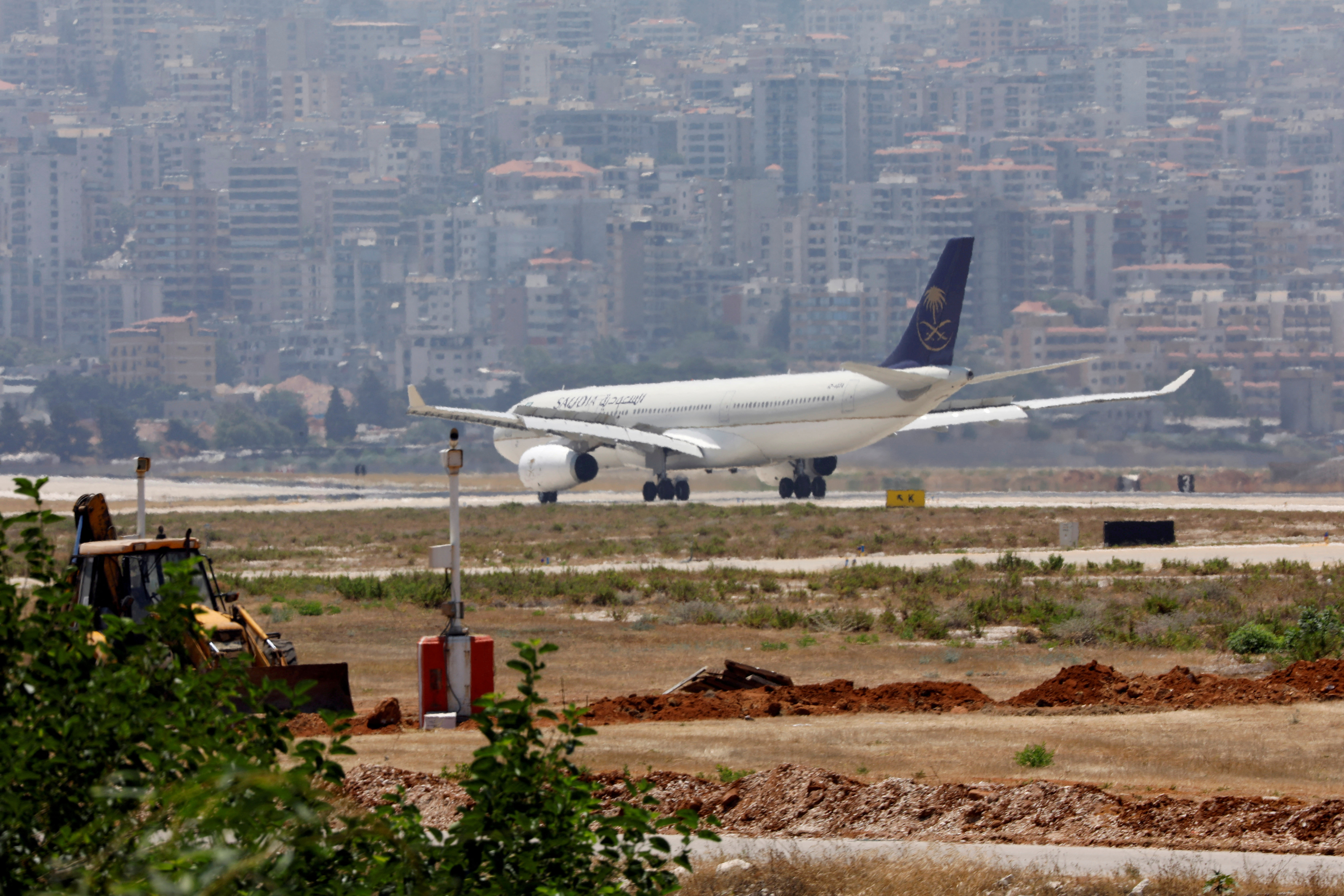 A Saudia plane lands at Rafik al-Hariri airport in Beirut