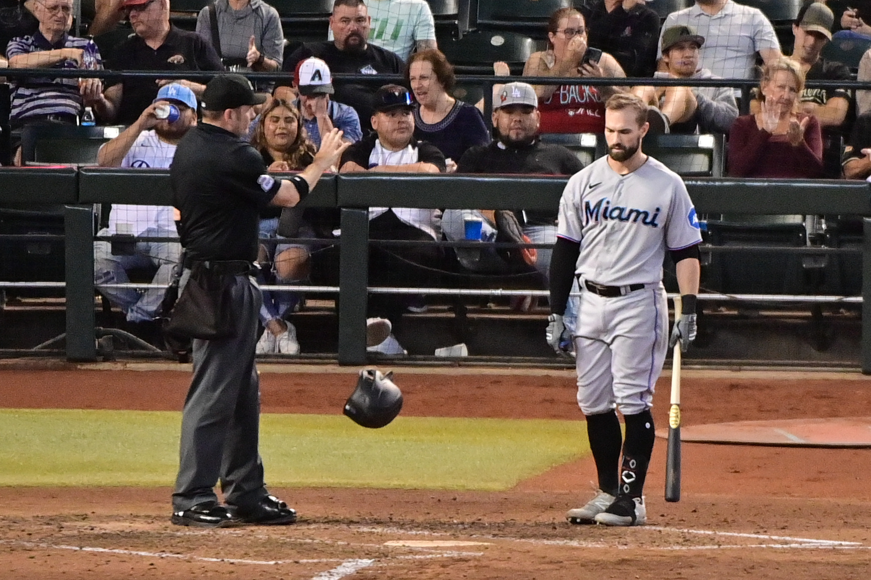 Peyton Burdick of the Miami Marlins in the dugout against the