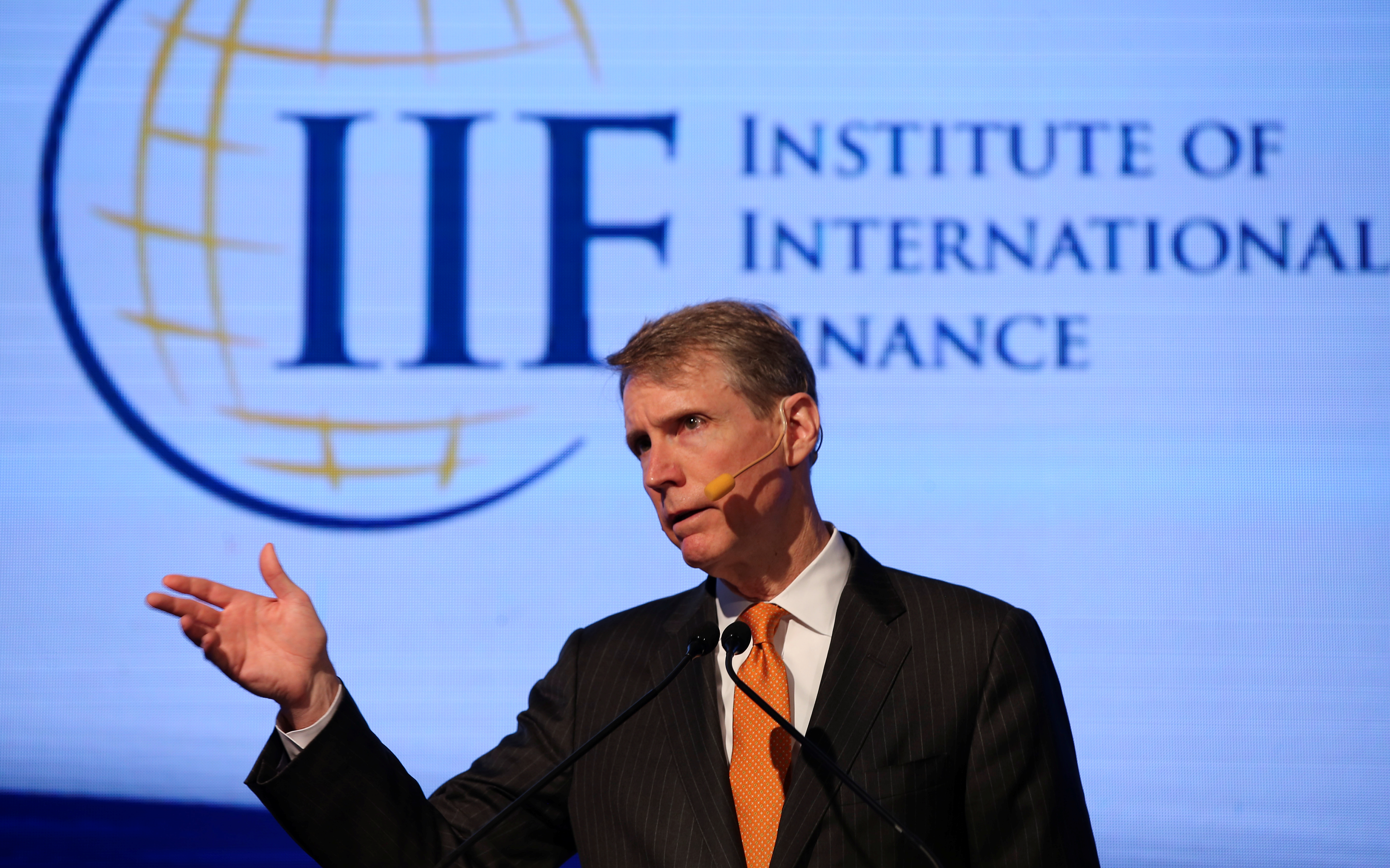 IIF President and CEO Tim Adams gestures during the 2018 G20 Conference in Buenos Aires
