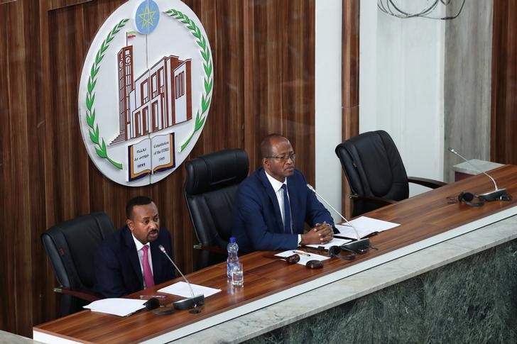 Ethiopia's Prime Minister Abiy Ahmed and Ethiopian Speaker of the Parliament Tagesse Chafo responds to questions at the Parliament in Addis Ababa