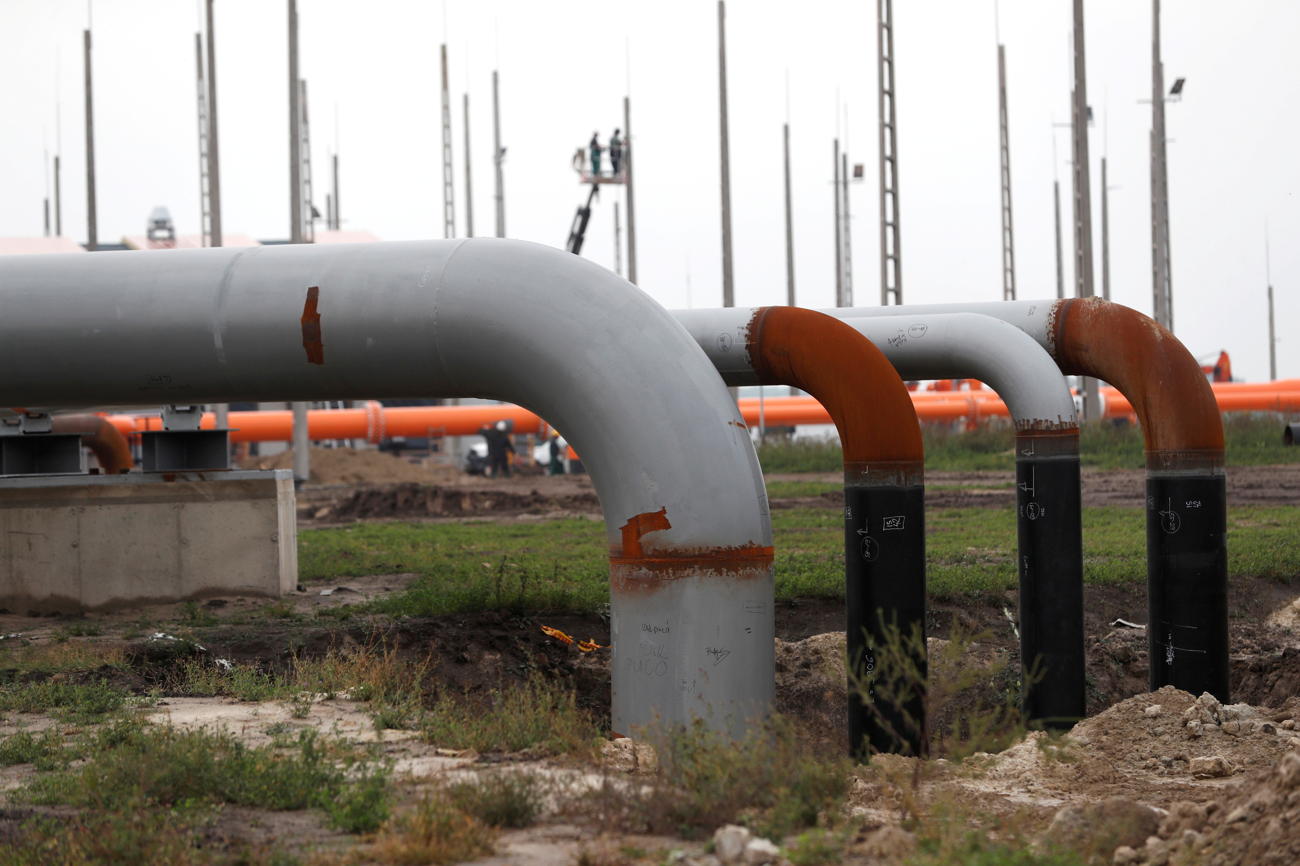 Gas pipelines are seen in a gas distribution center near the Serbian border in Kiskundorozsma