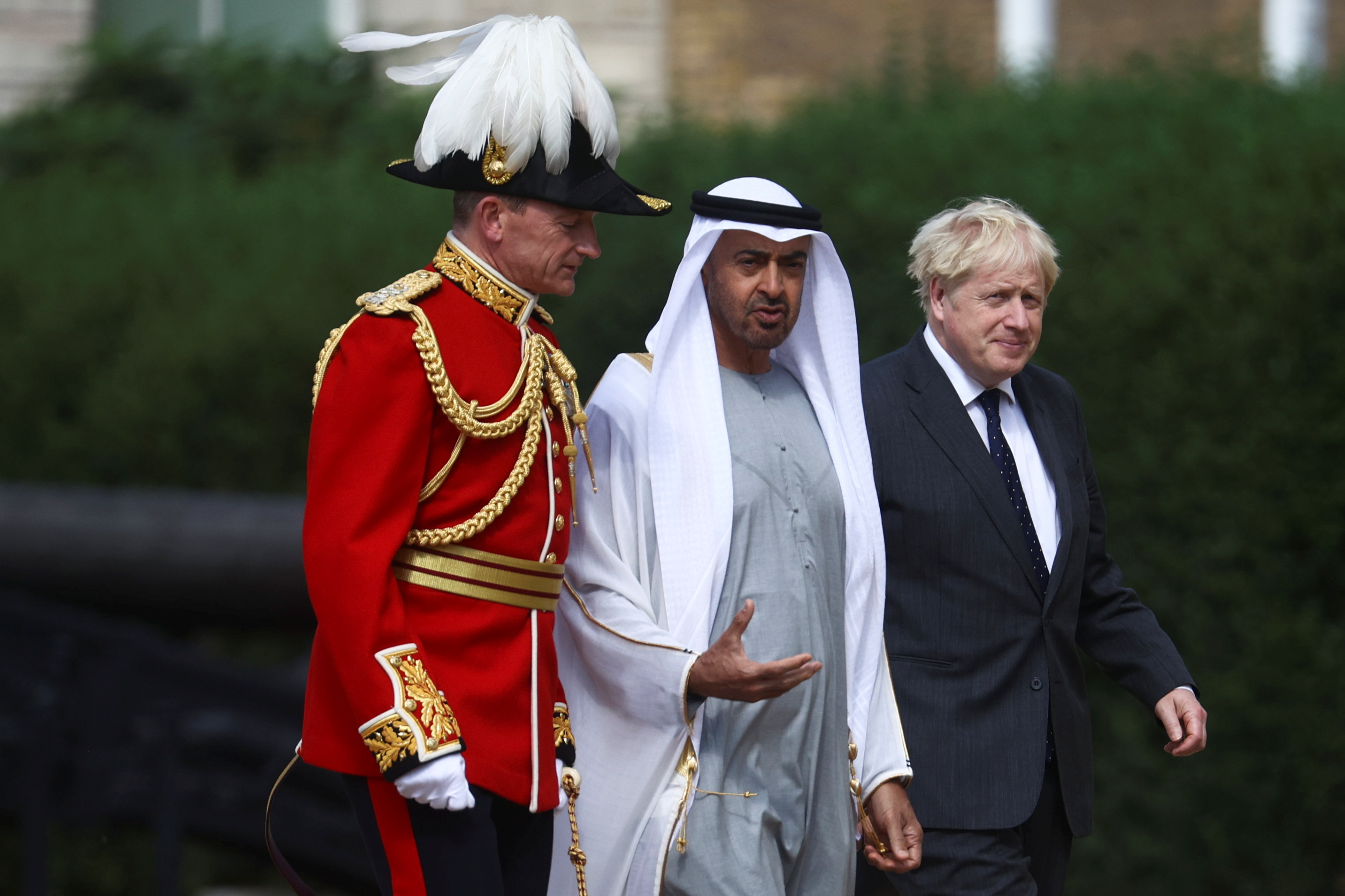 Boris Johnson and the Crown Prince of Abu Dhabi inspect the Guard of Honour in London