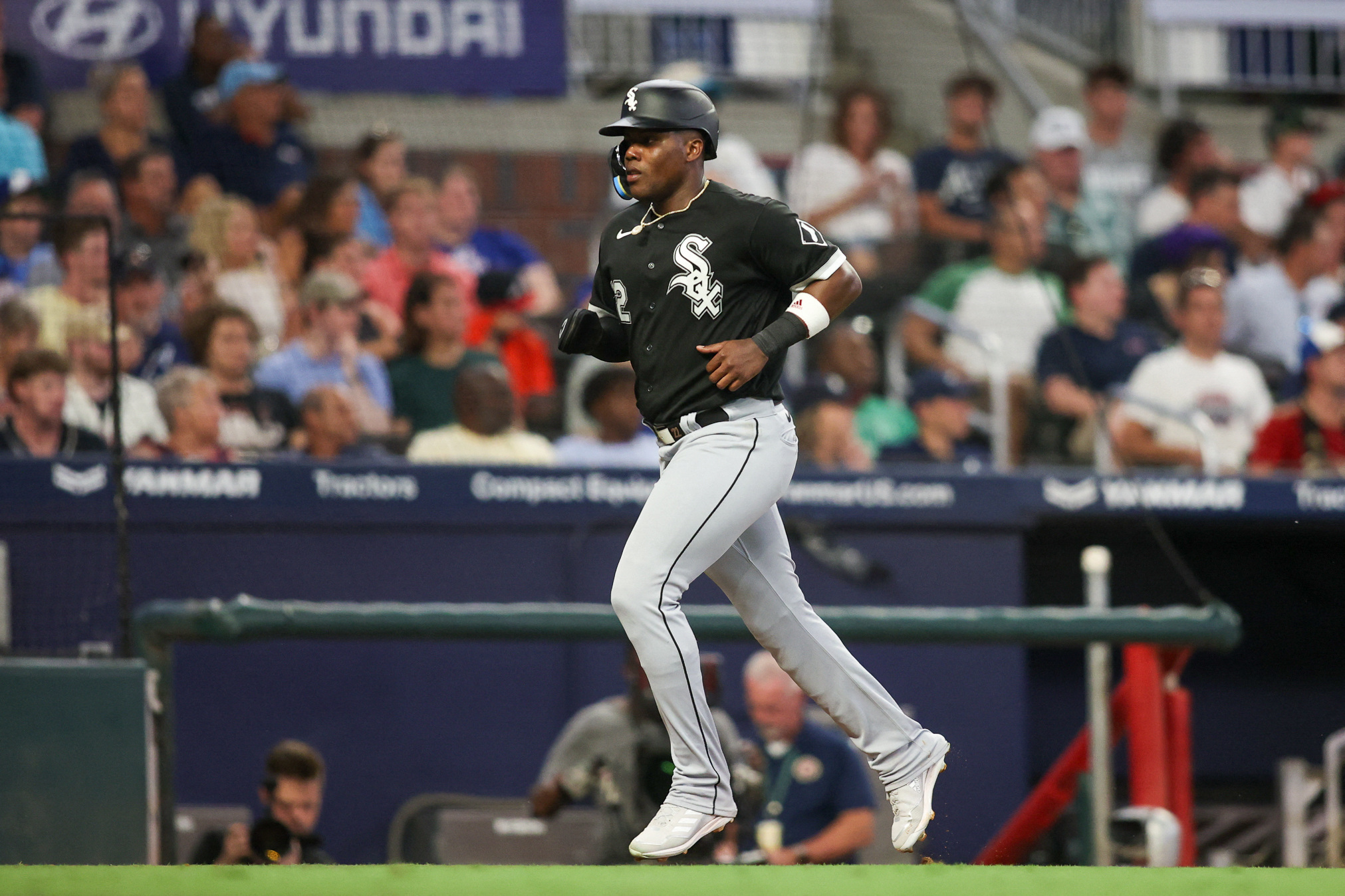 CHICAGO, IL - APRIL 06: Chicago White Sox left fielder Andrew Benintendi  (23) bats during an MLB game against the San Francisco Giants on April 06,  2023 at Guaranteed Rate Field in